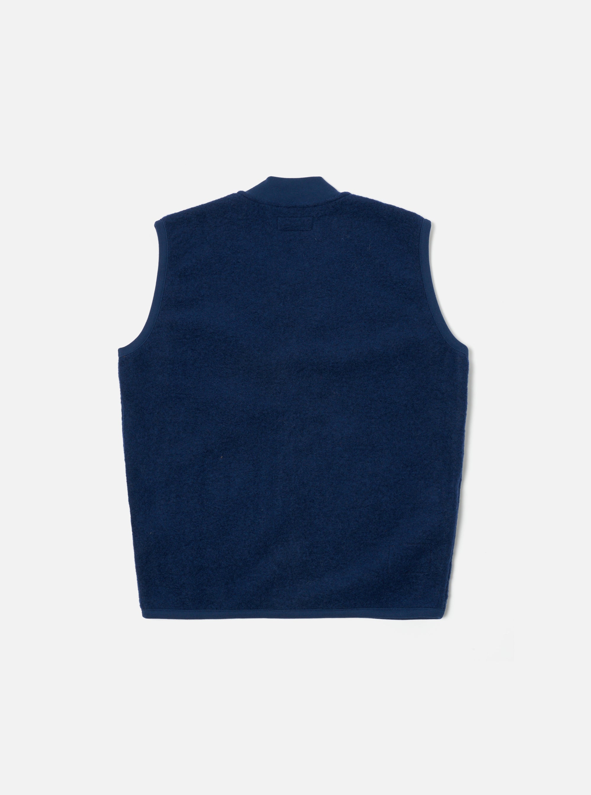 Universal Works Zip Waistcoat in Indigo Wool Fleece