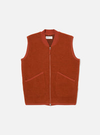 Universal Works Zip Waistcoat in Orange Wool Fleece