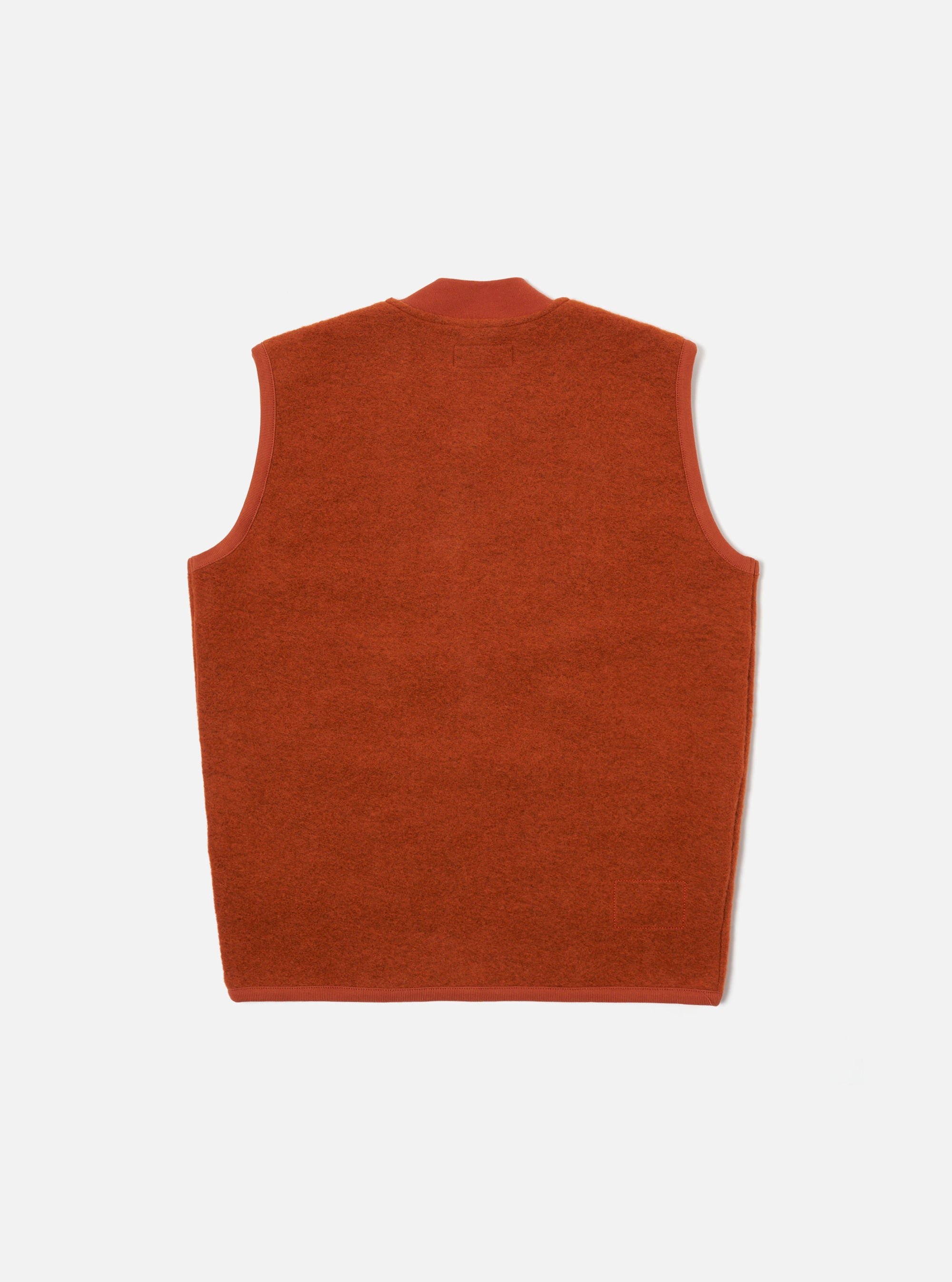 Universal Works Zip Waistcoat in Orange Wool Fleece