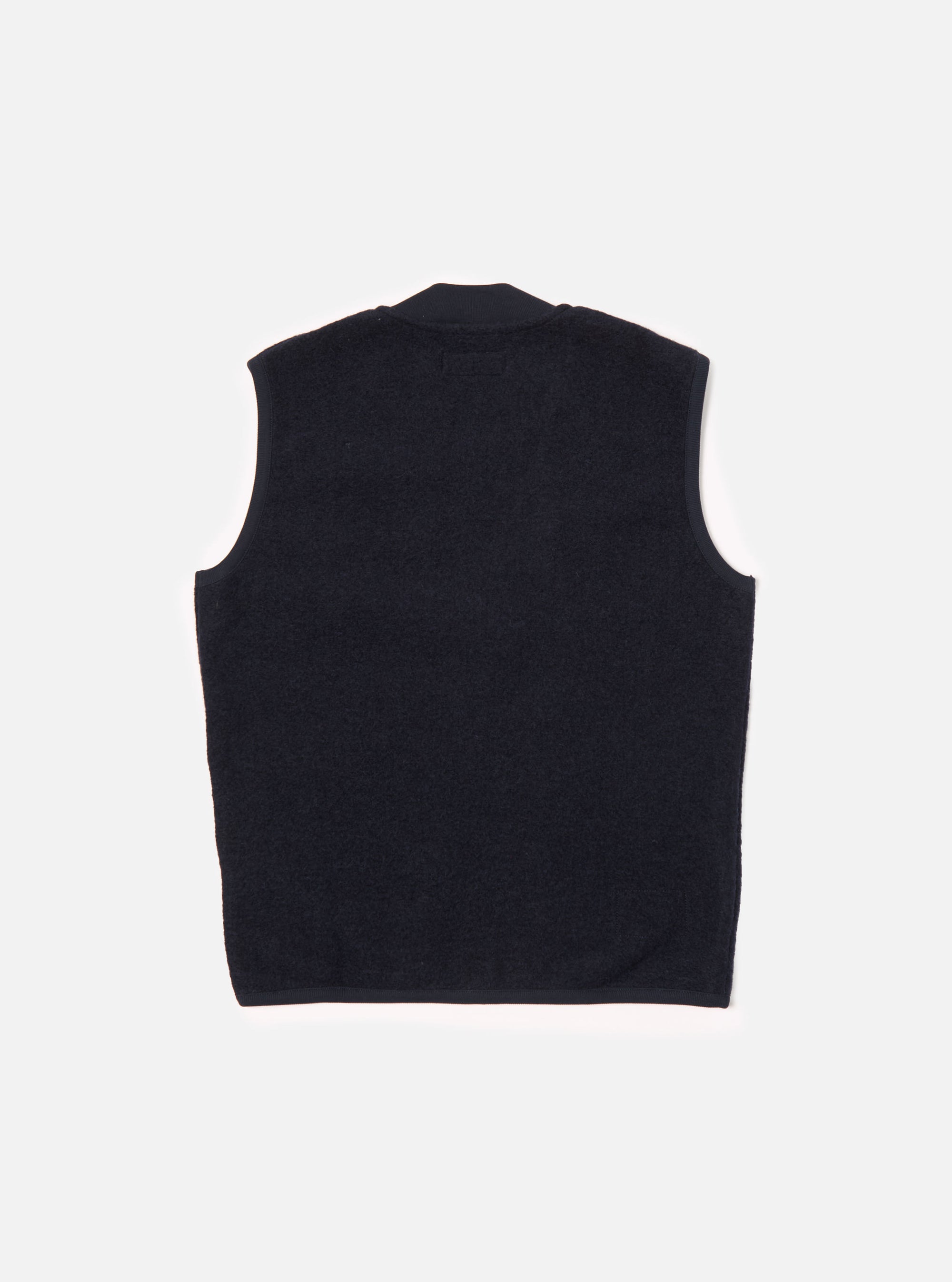 Universal Works Zip Waistcoat in Navy Wool Fleece