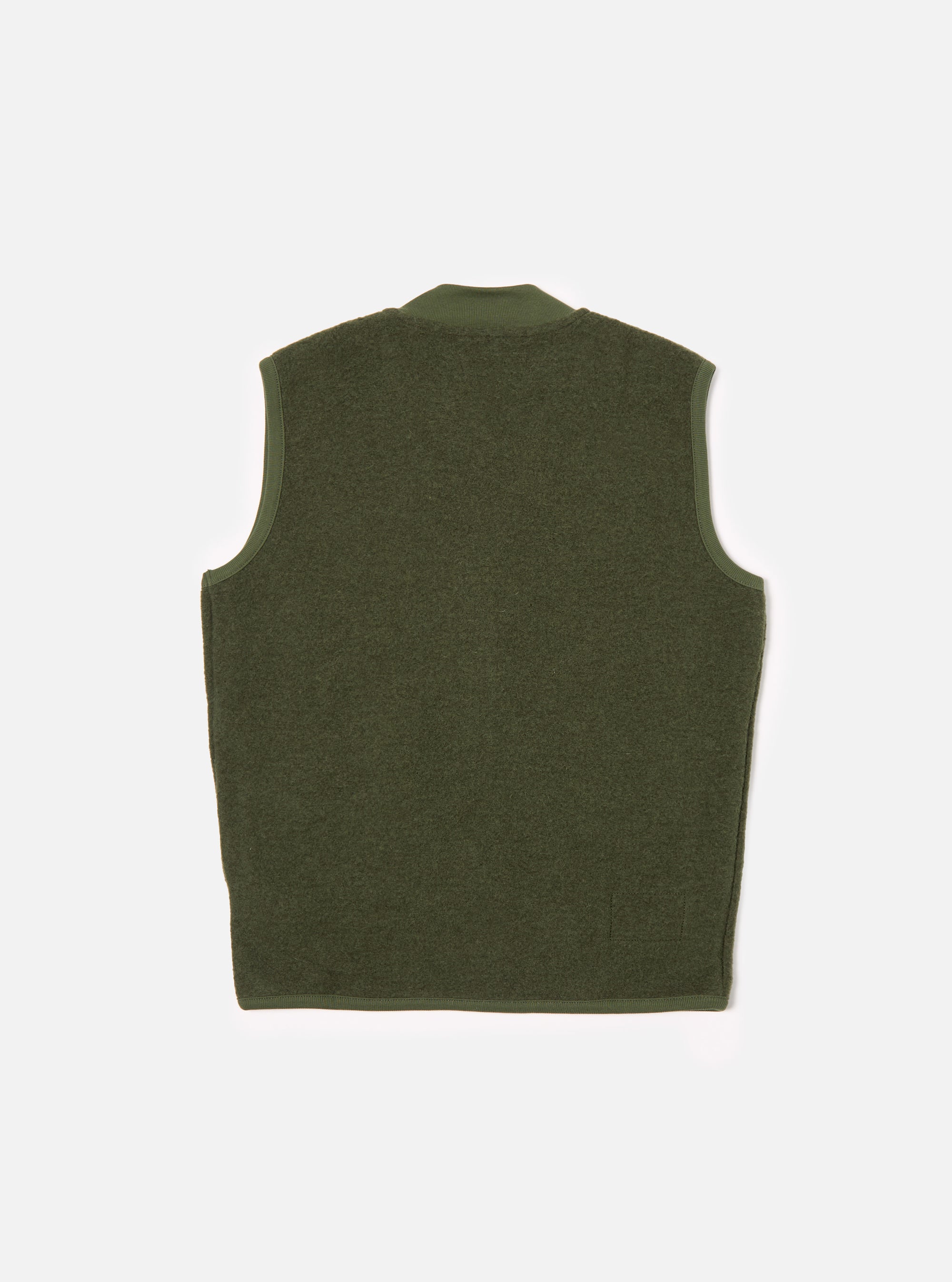 Universal Works Zip Waistcoat in Olive Wool Fleece