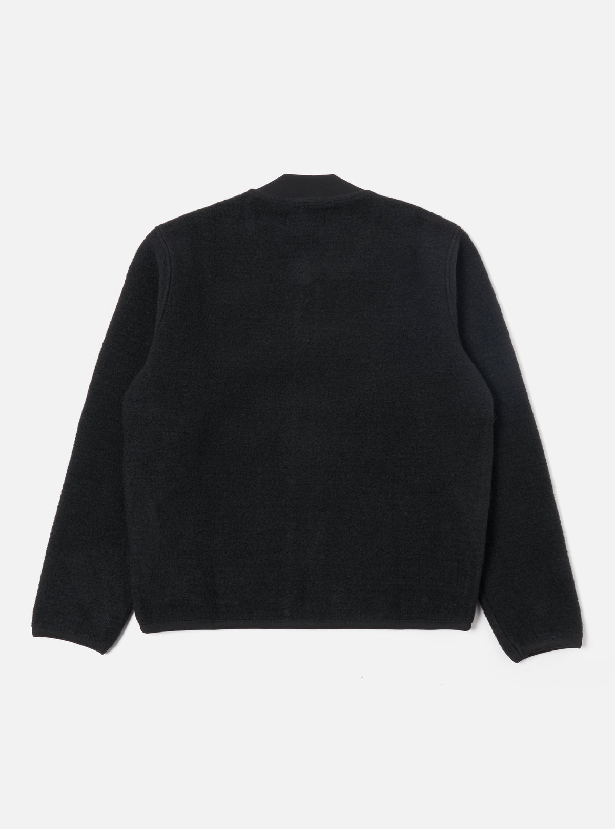 Universal Works Zip Bomber in Black Wool Fleece