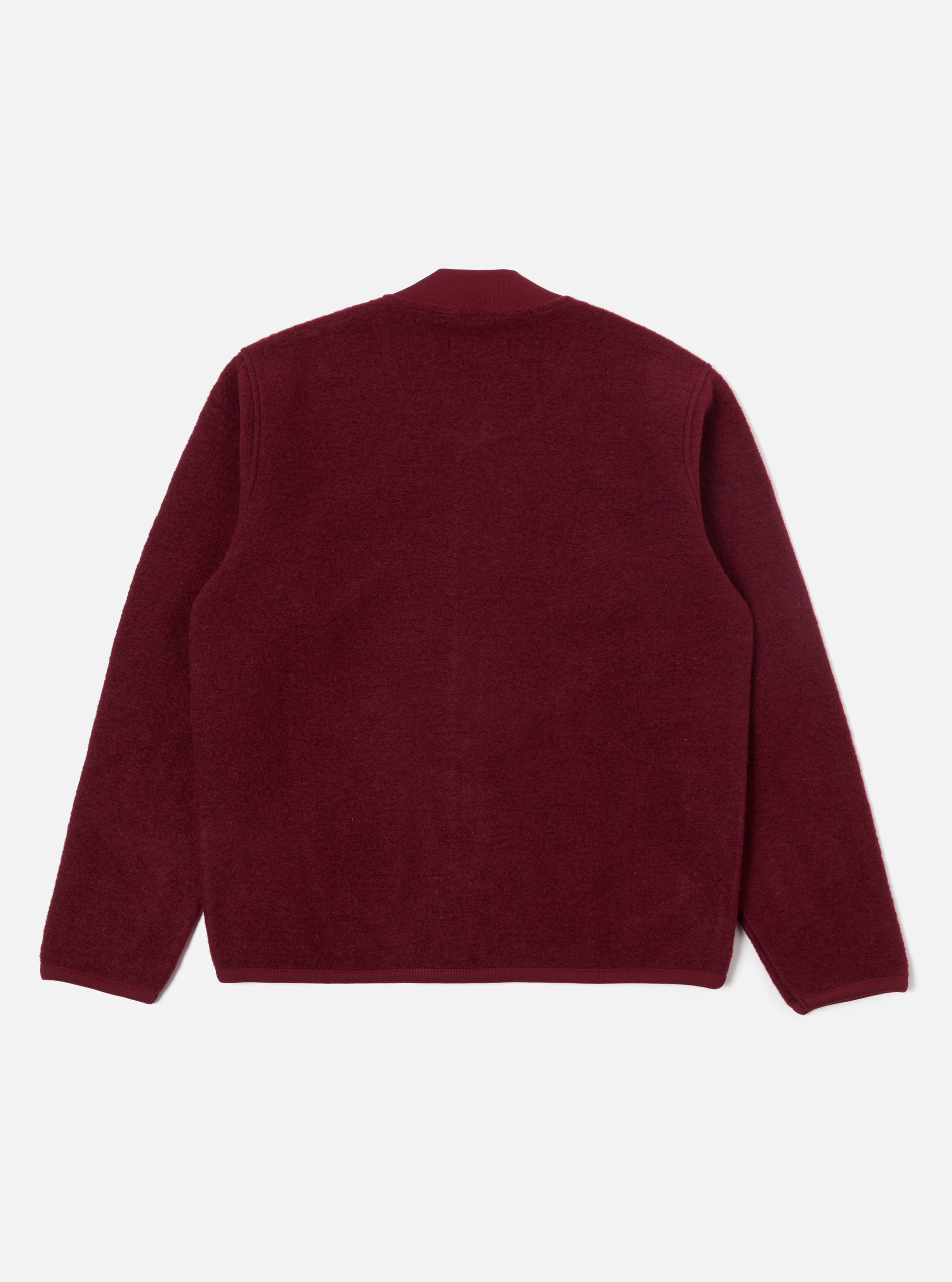 Universal Works Zip Bomber in Deep Red Wool Fleece