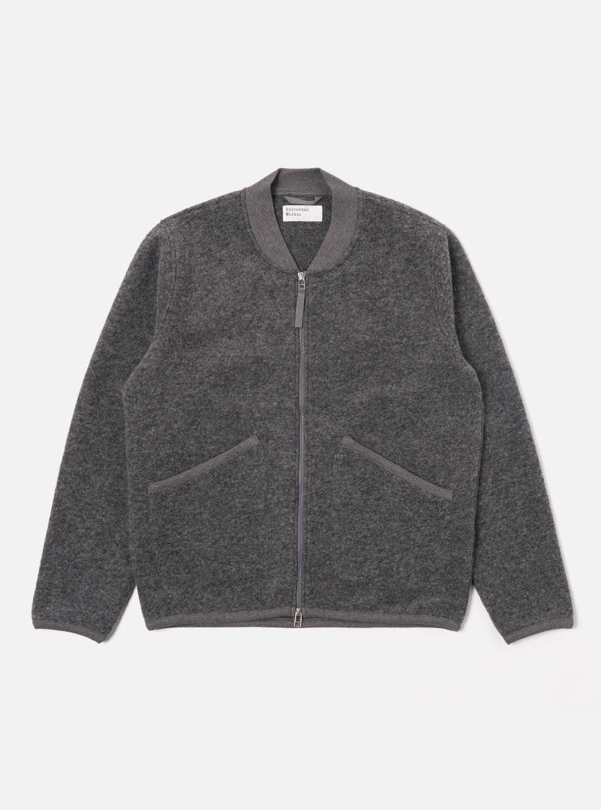 Universal Works Zip Bomber in Grey Marl Wool Fleece