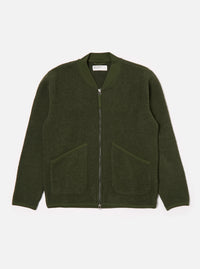 Universal Works Zip Bomber in Olive Wool Fleece