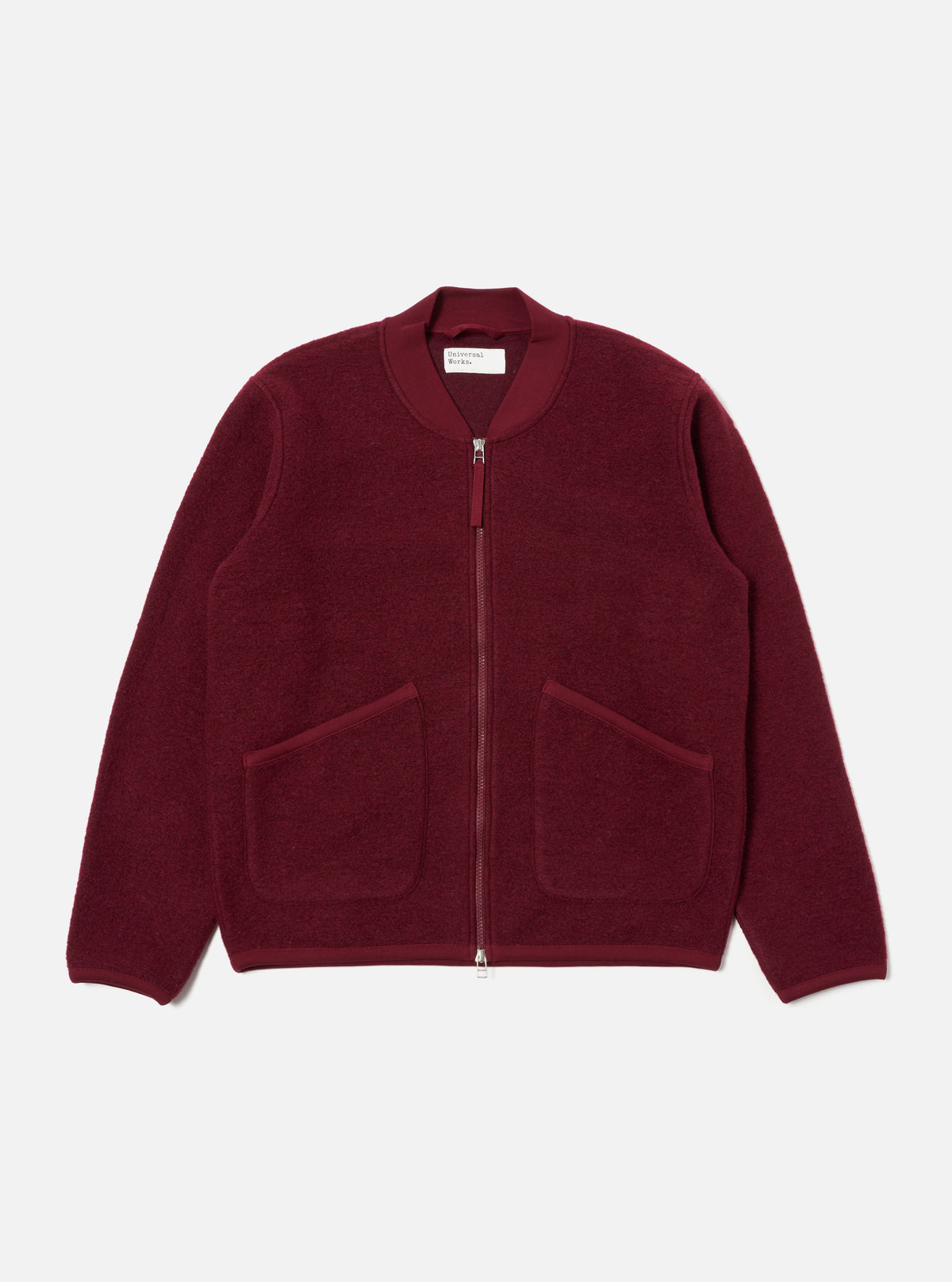 Universal Works Zip Bomber in Deep Red Wool Fleece