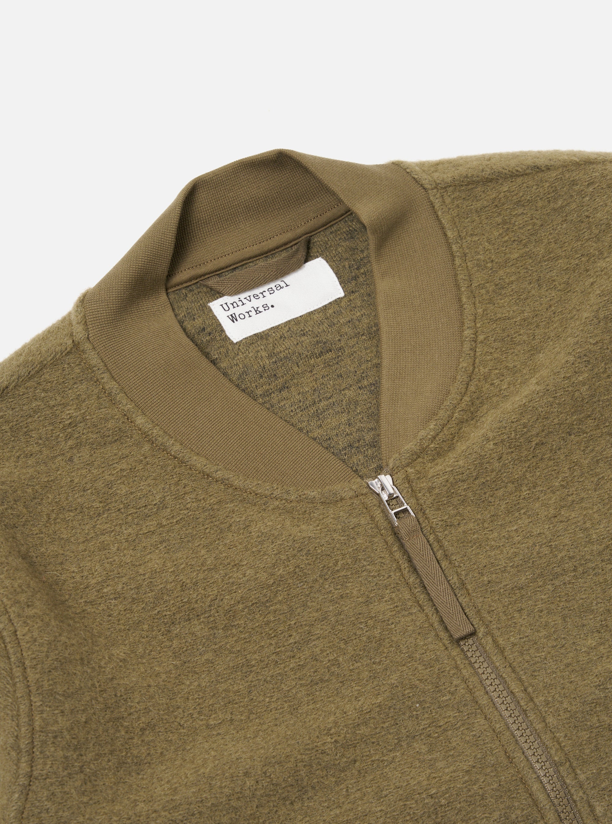 Universal Works Zip Bomber in Lovat Wool Fleece