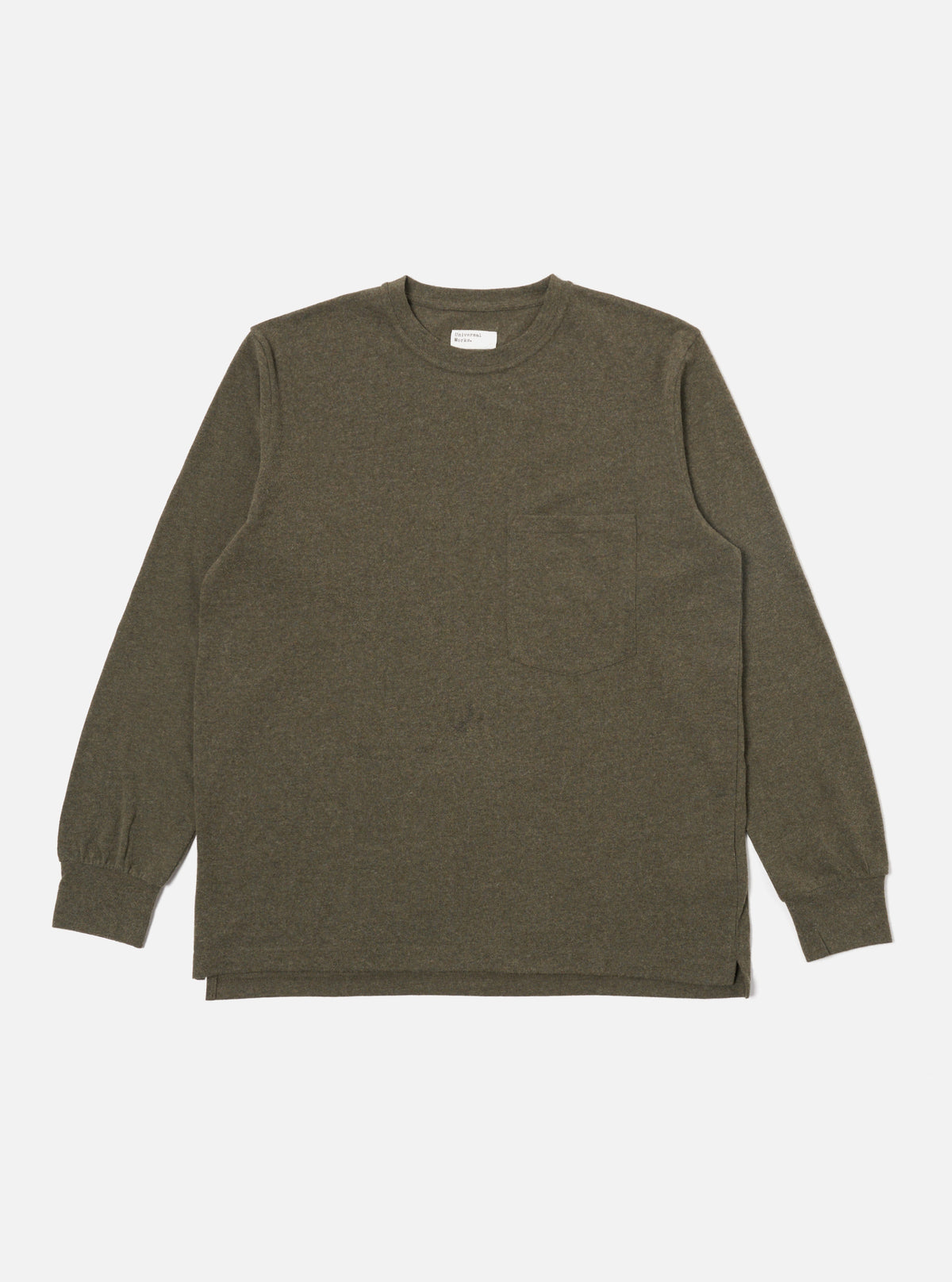 Universal Works Loose L/S Tee in Olive Recycled Wool Mix