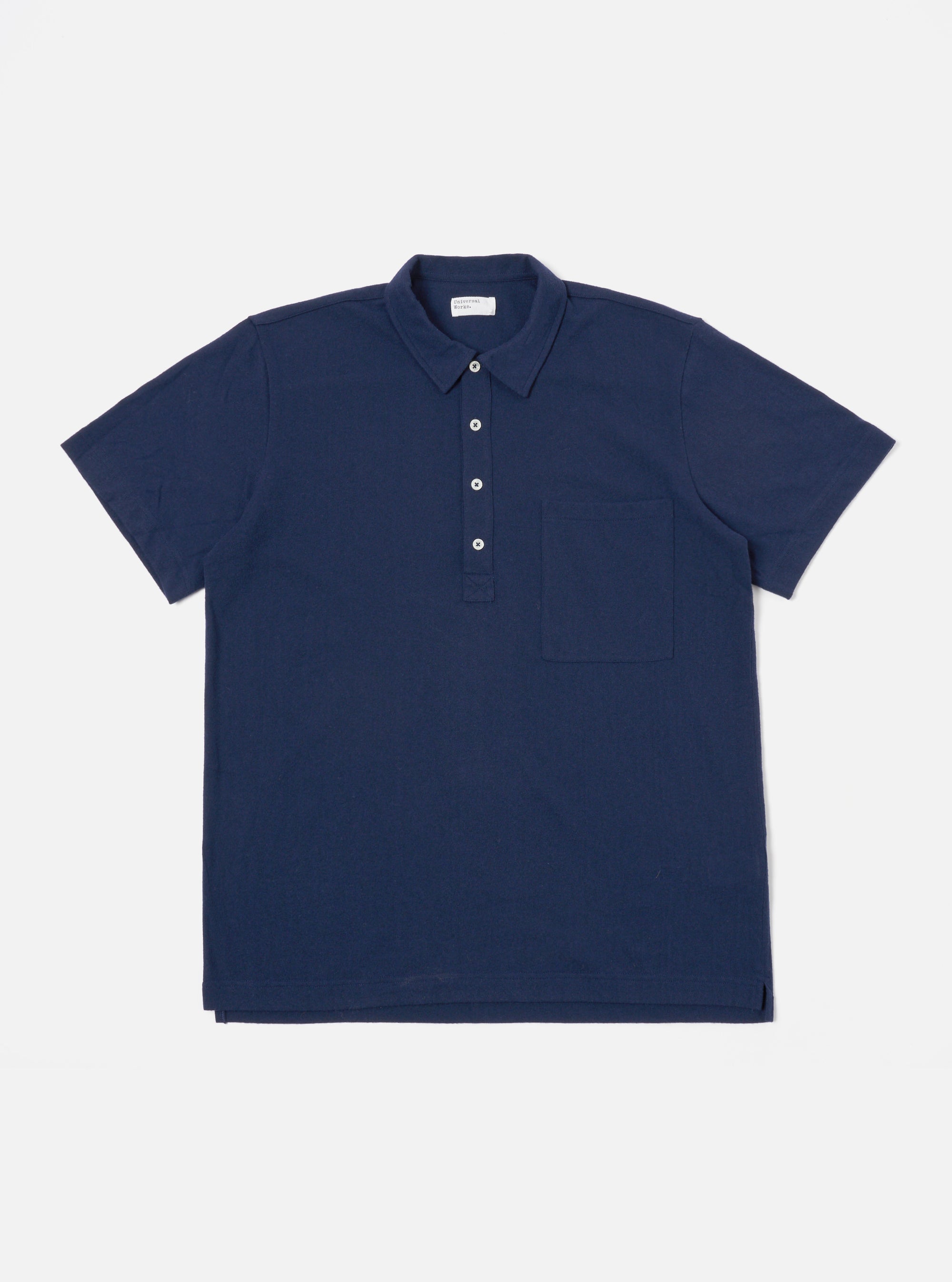 Universal Works Pullover S/S Shirt in Navy Recycled Wool Mix