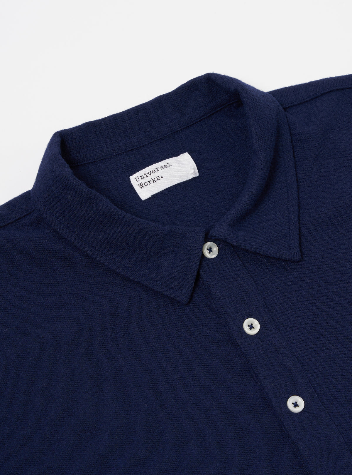 Universal Works Pullover S/S Shirt in Navy Recycled Wool Mix