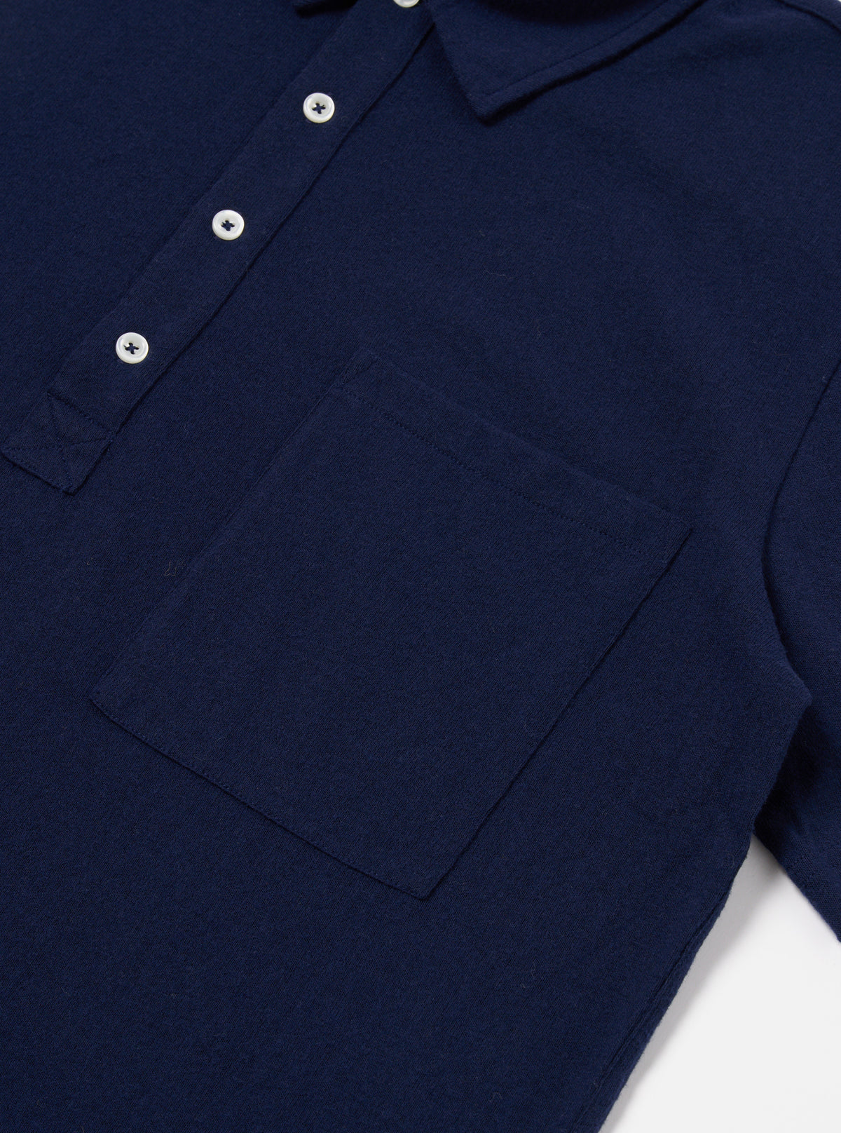 Universal Works Pullover S/S Shirt in Navy Recycled Wool Mix