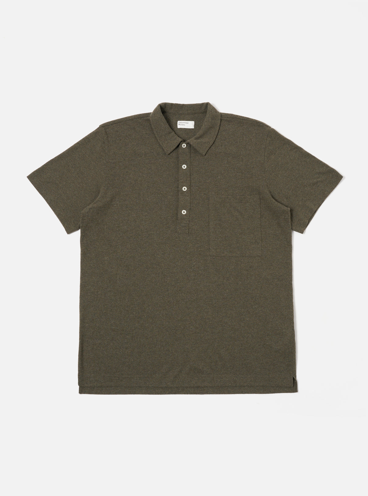 Universal Works Pullover S/S Shirt in Olive Recycled Wool Mix