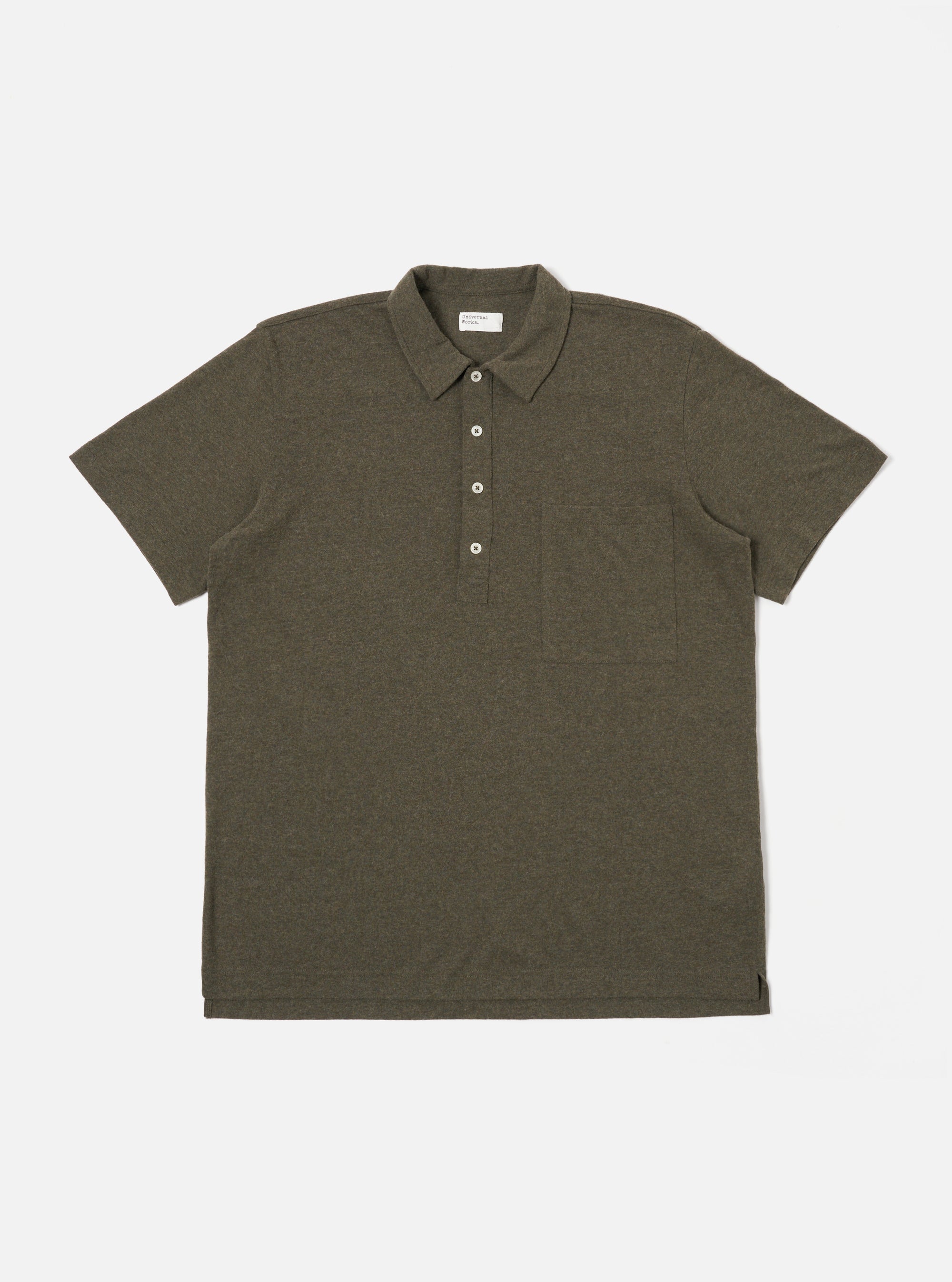 Universal Works Pullover S/S Shirt in Olive Recycled Wool Mix