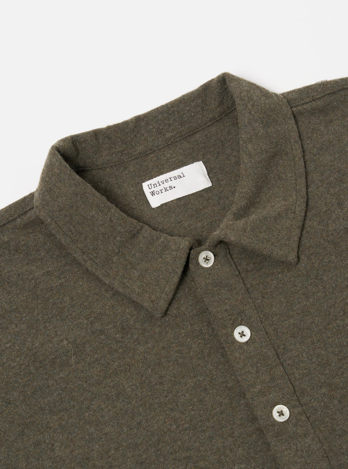 Universal Works Pullover S/S Shirt in Olive Recycled Wool Mix