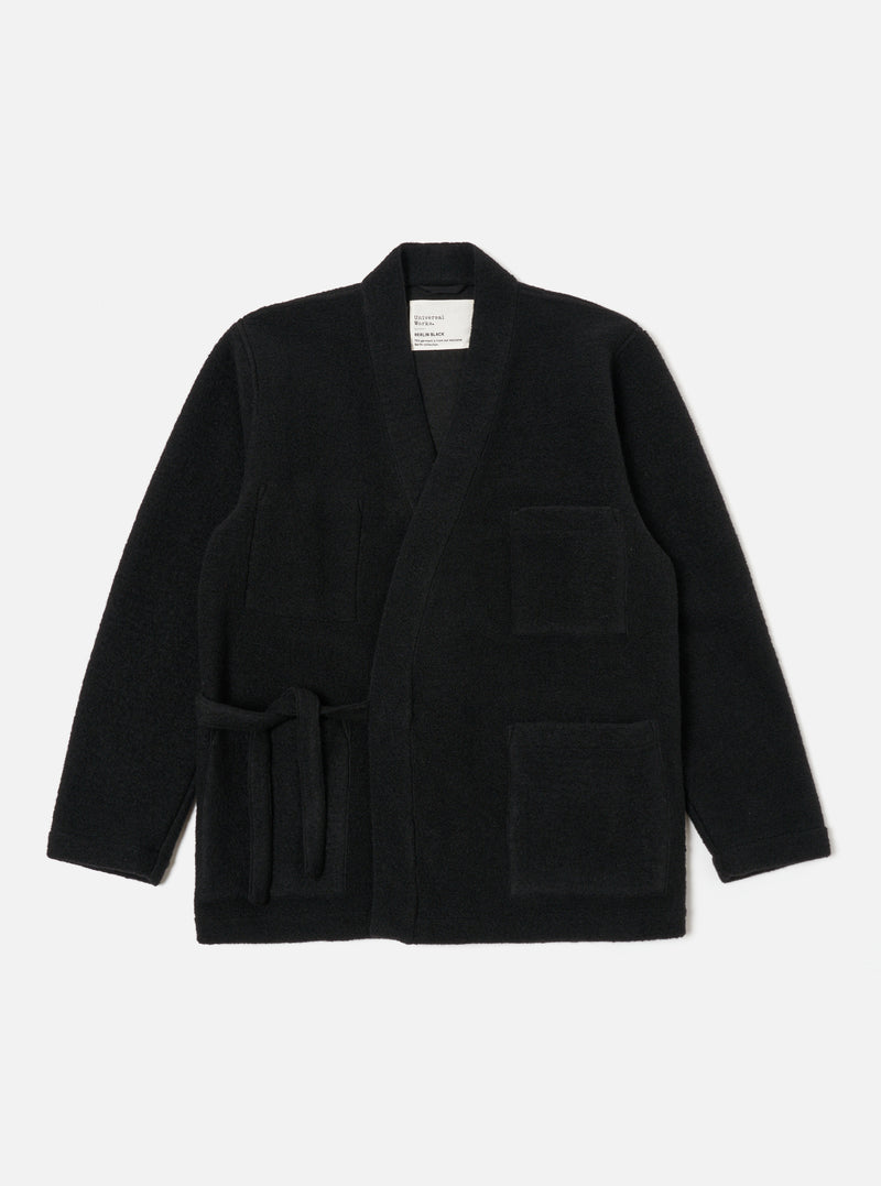 Universal Works Kyoto Work Jacket in Black Wool Fleece