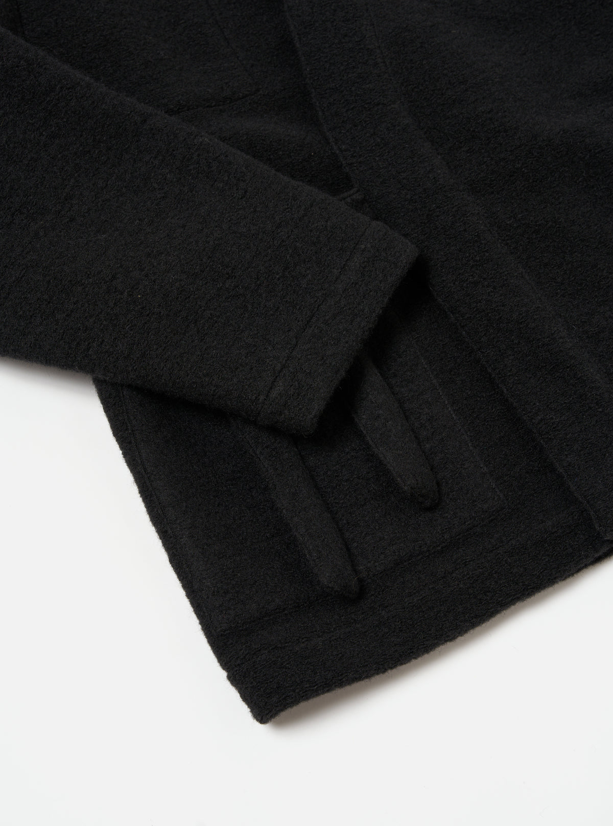 Universal Works Kyoto Work Jacket in Black Wool Fleece