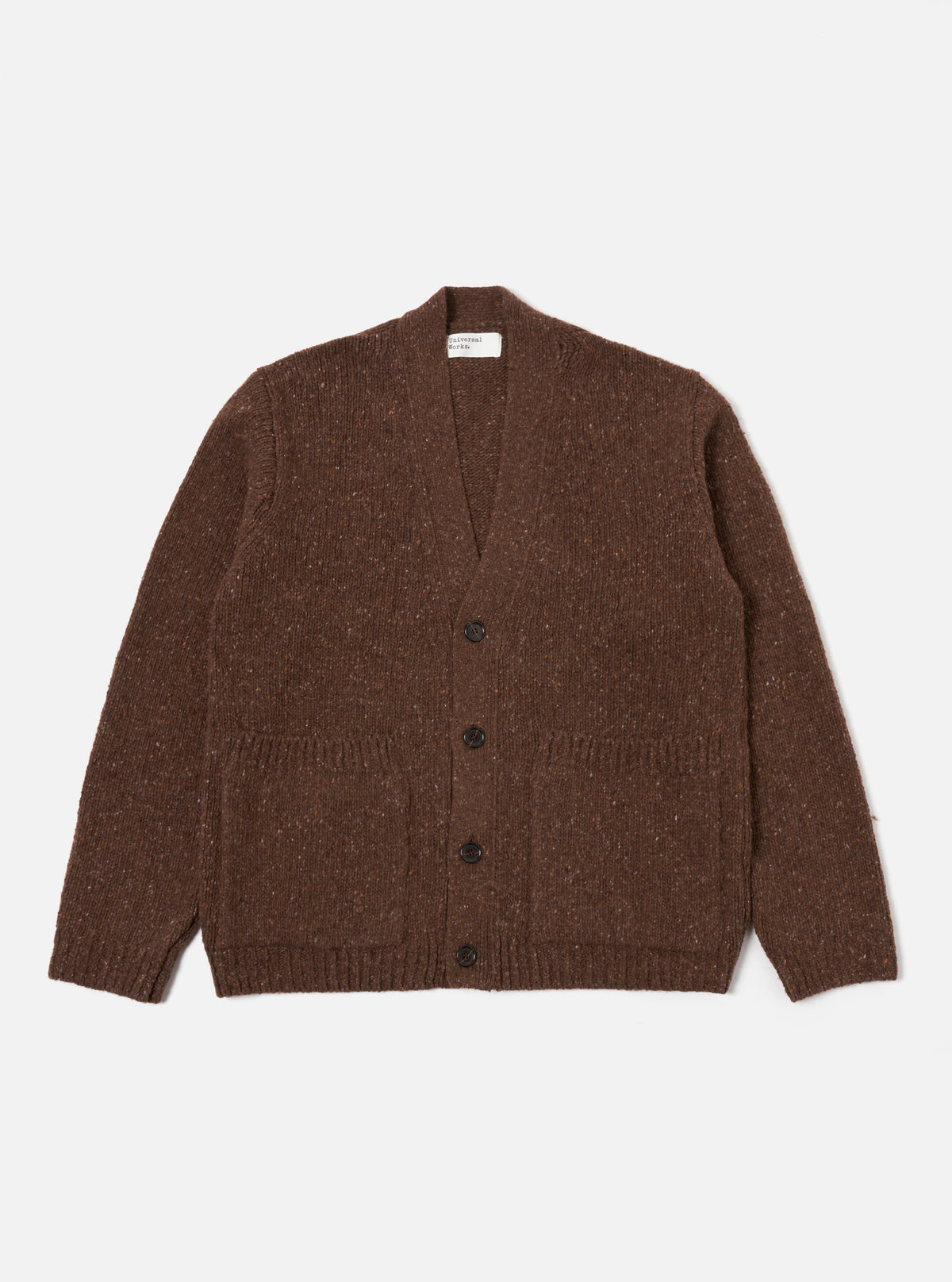 Universal Works Langdale Cardigan in Brown Tweed Knit