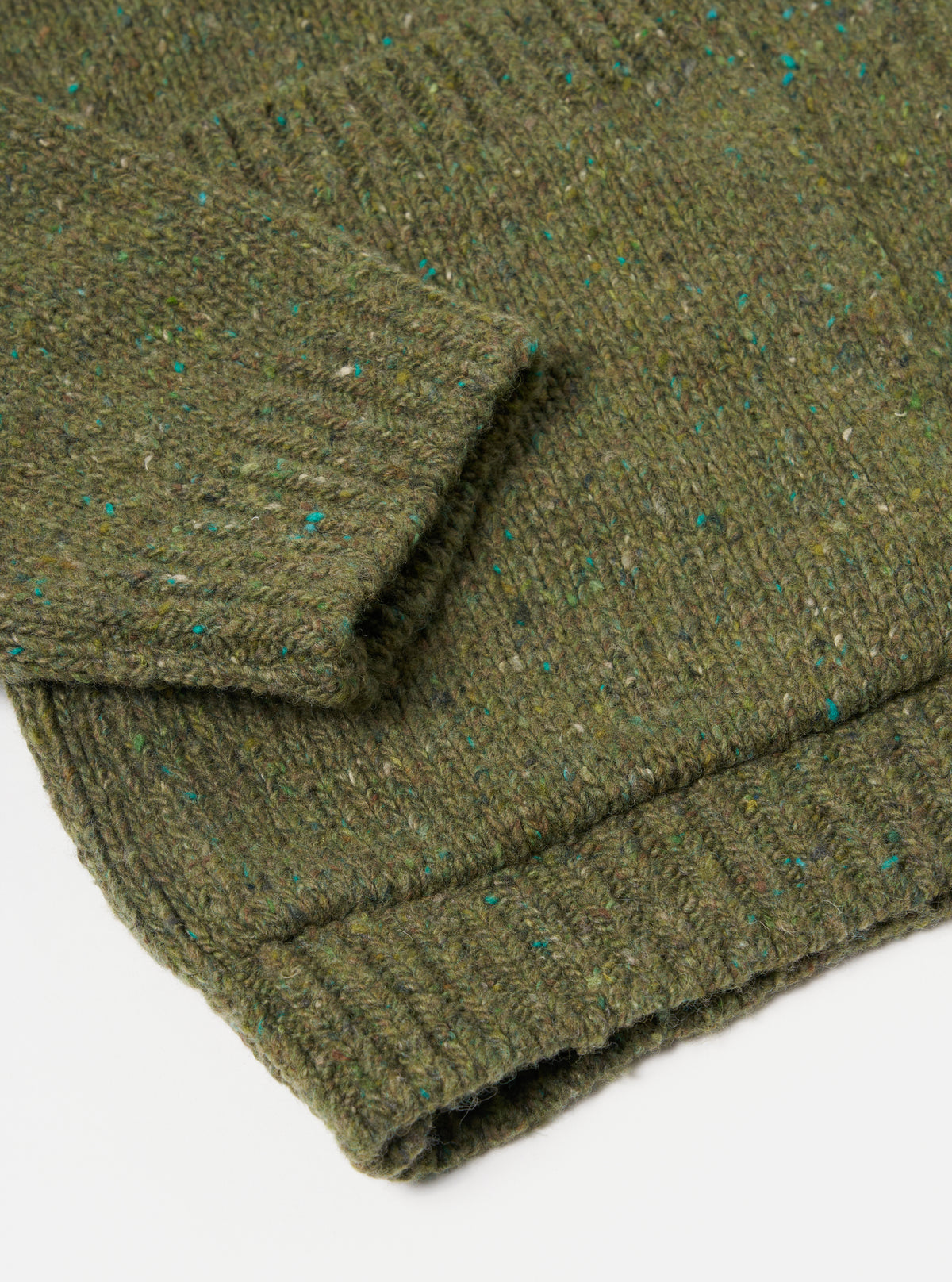 Universal Works Langdale Cardigan in Green Tweed Knit