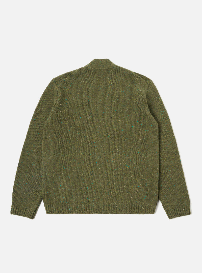 Universal Works Langdale Cardigan in Green Tweed Knit