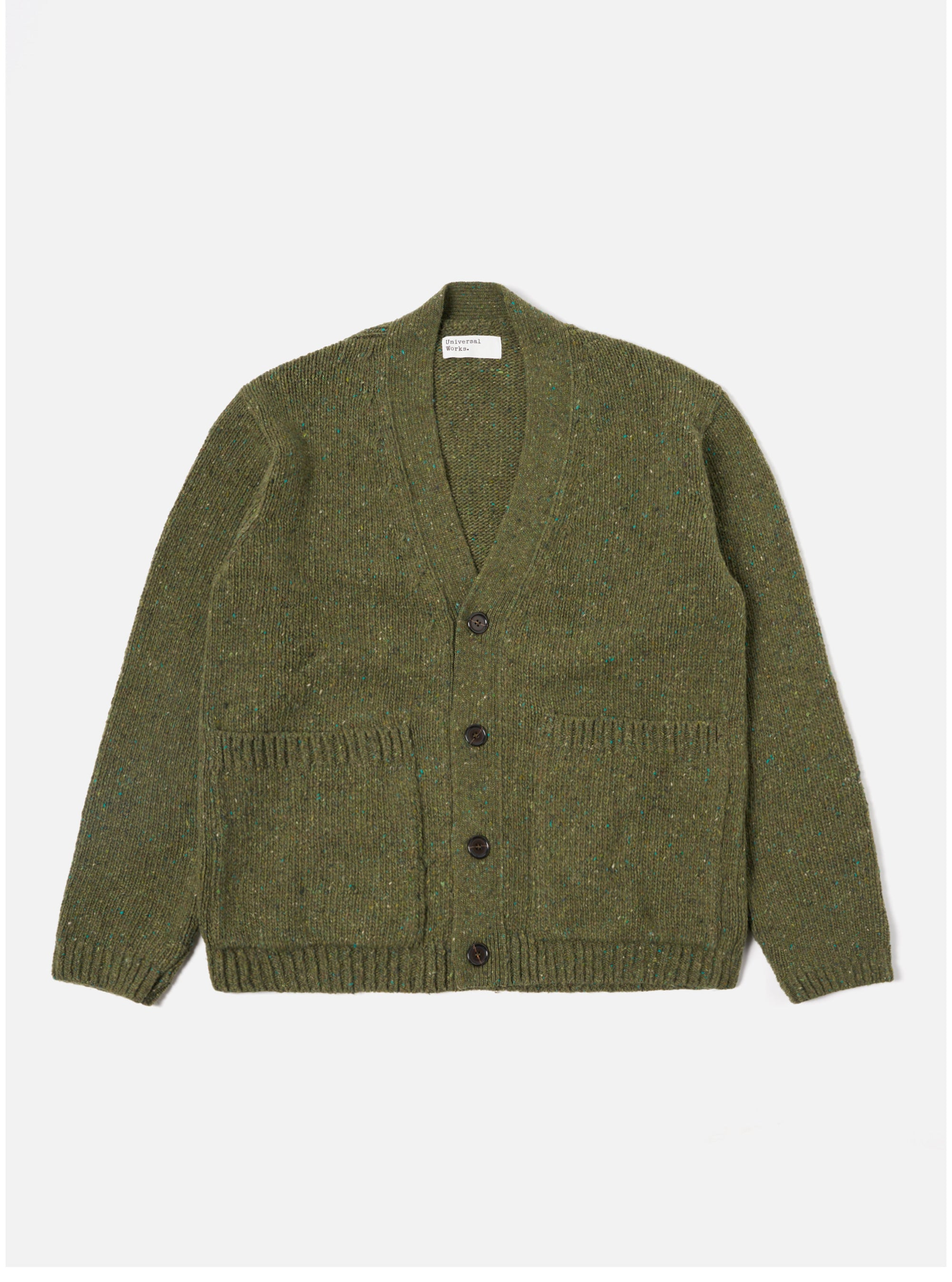 Universal Works Langdale Cardigan in Green Tweed Knit