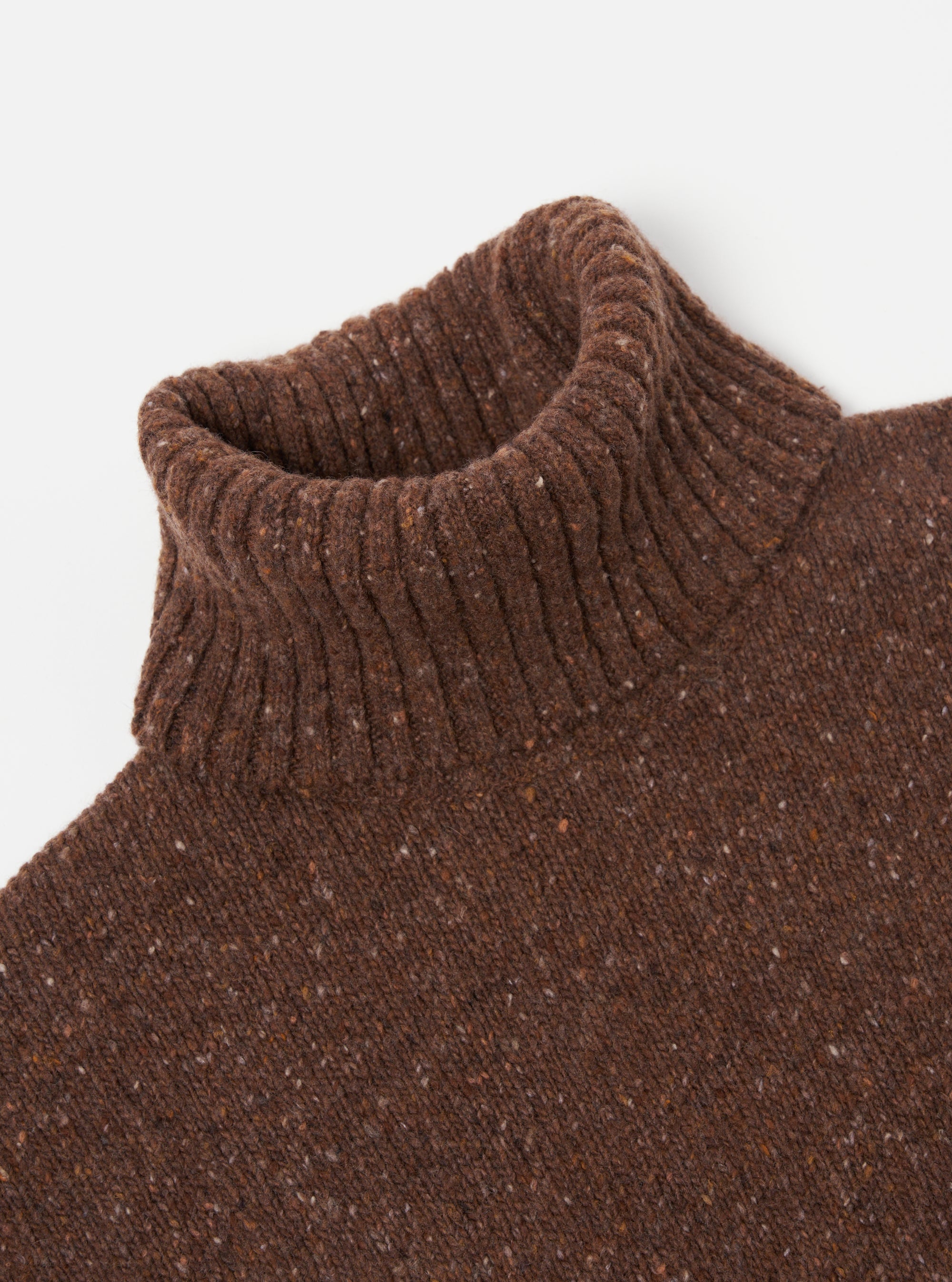 Universal Works Roll Neck in Brown Tweed Knit