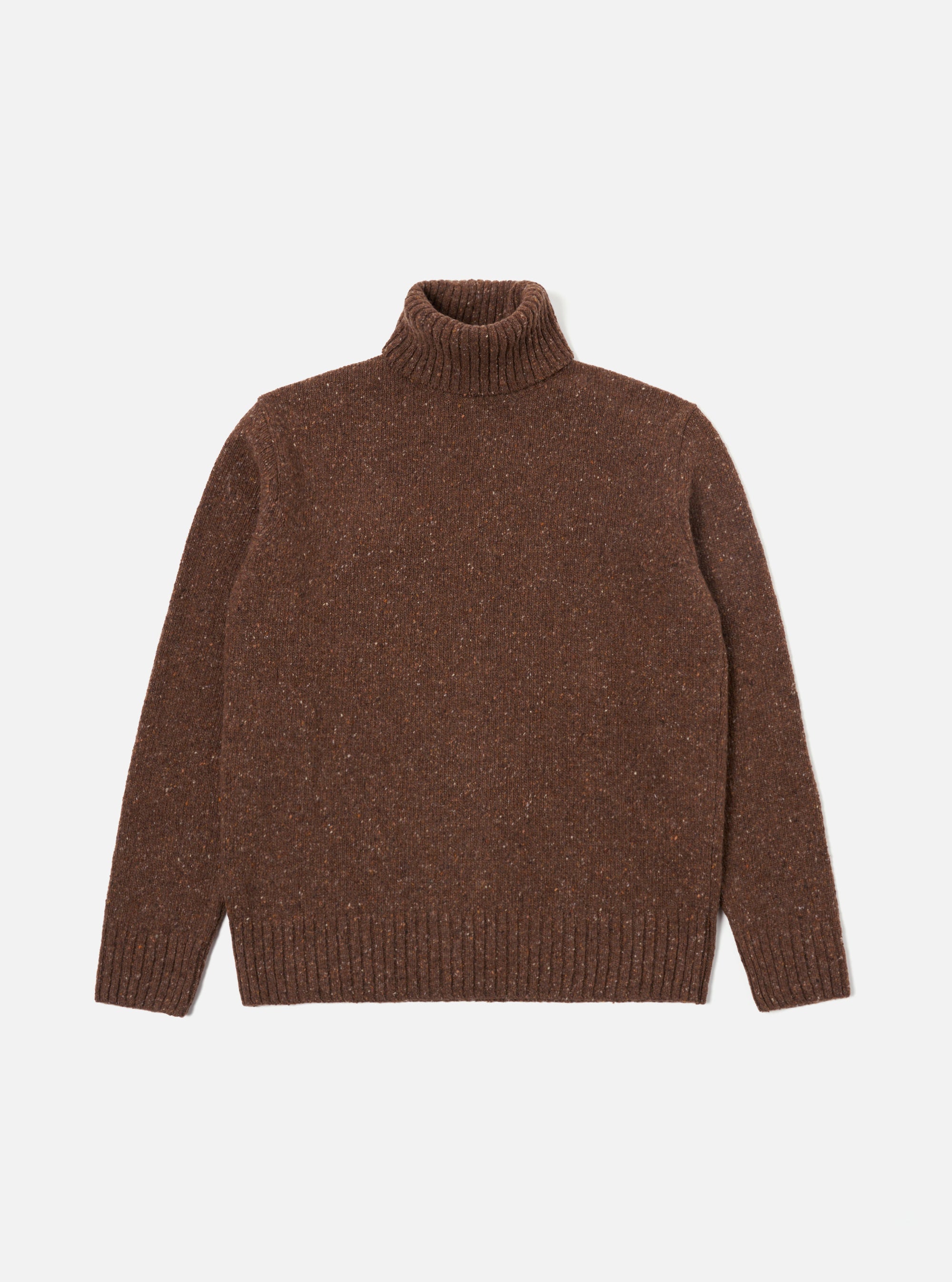 Universal Works Roll Neck in Brown Tweed Knit