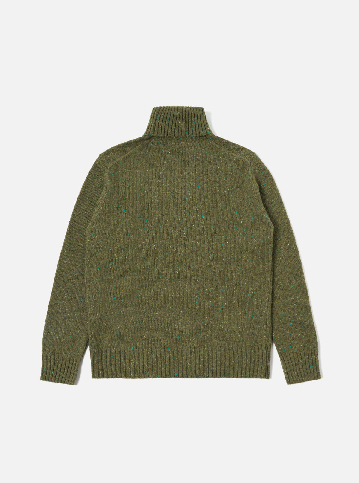 Universal Works Roll Neck in Green Tweed Knit