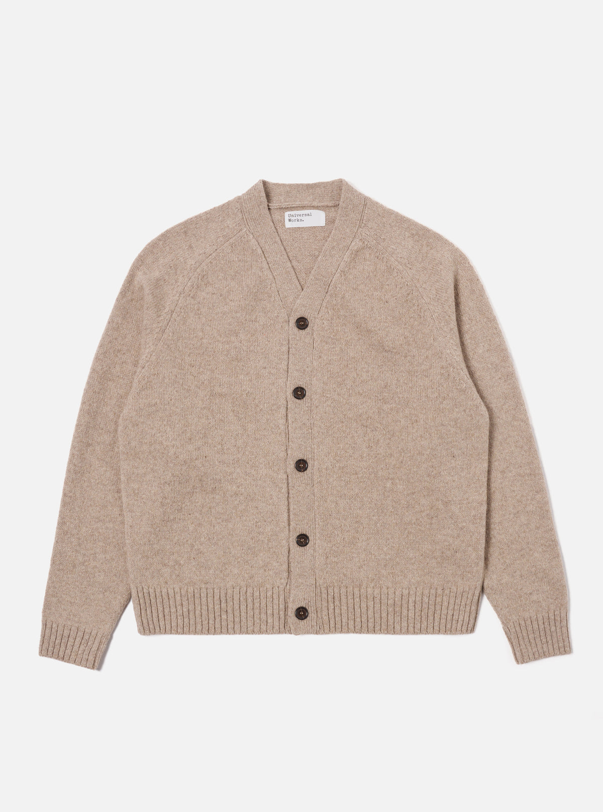 Universal Works David Cardigan in Fawn Eco Wool