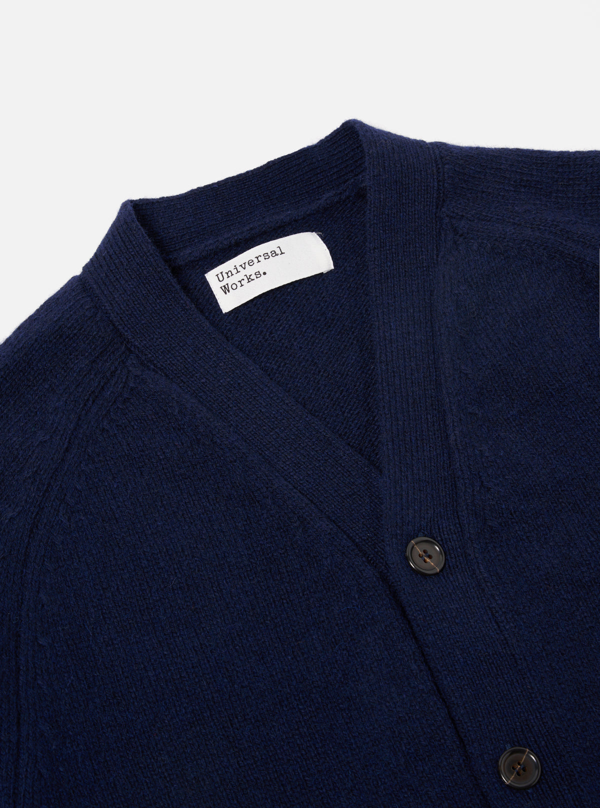 Universal Works David Cardigan in Navy Eco Wool