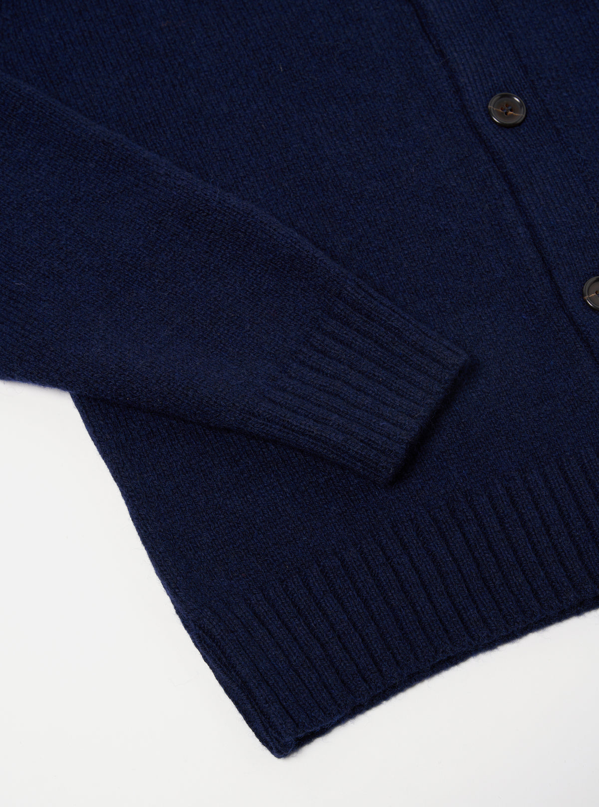 Universal Works David Cardigan in Navy Eco Wool