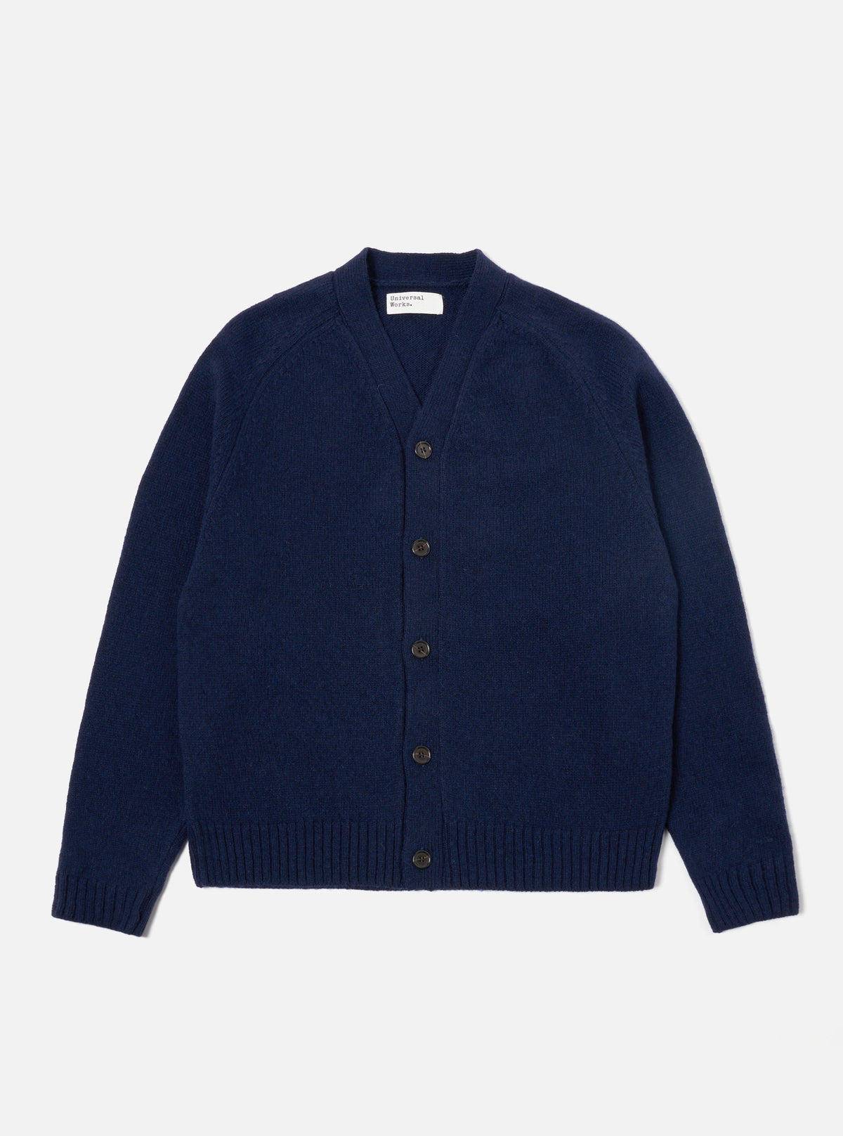 Universal Works David Cardigan in Navy Eco Wool