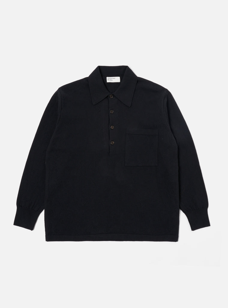 Universal Works L/S Pullover Knit Shirt in Black Eco Cotton