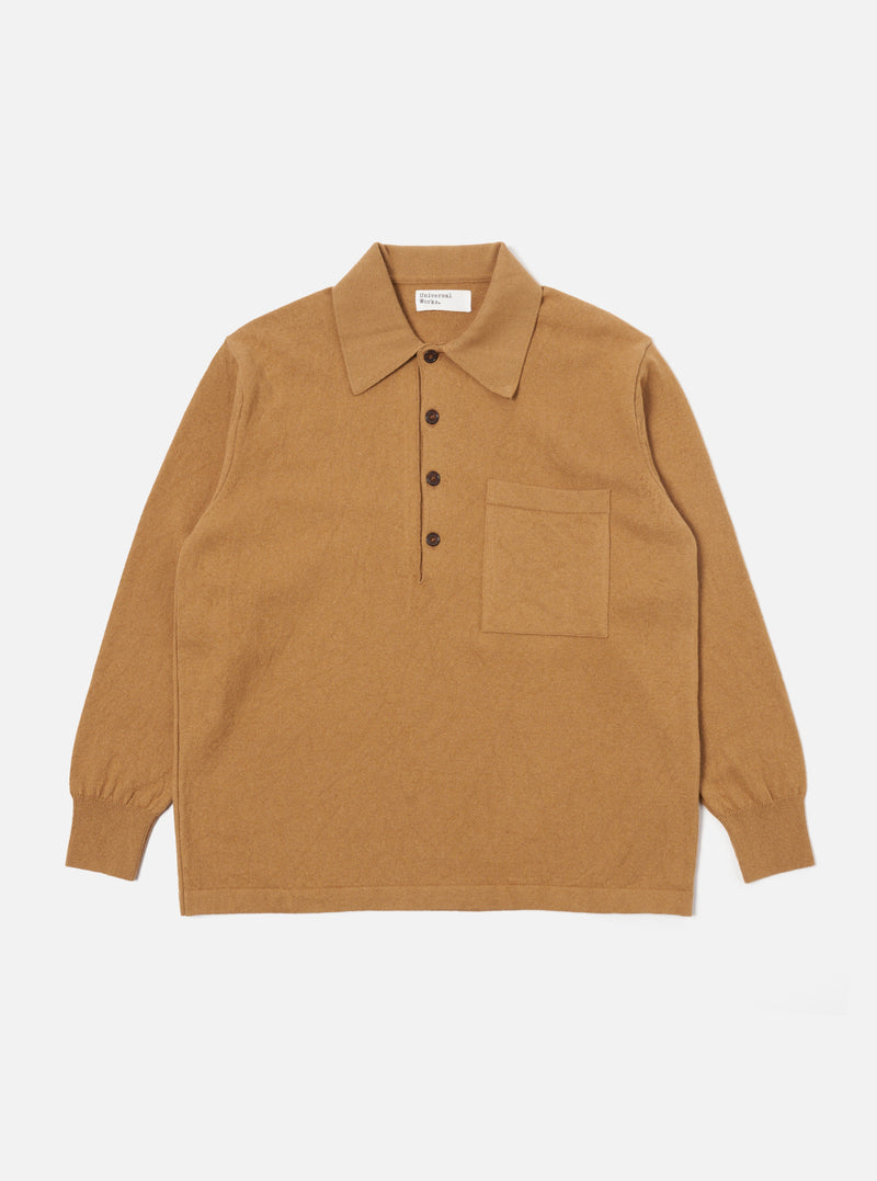 Universal Works L/S Pullover Knit Shirt in Cumin Eco Cotton