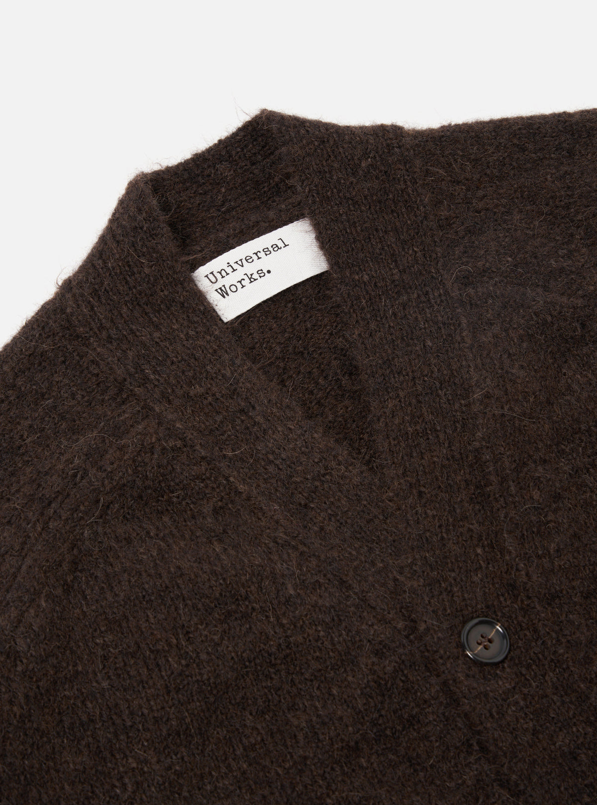 Universal Works David Cardigan in Brown Alpaca Knit