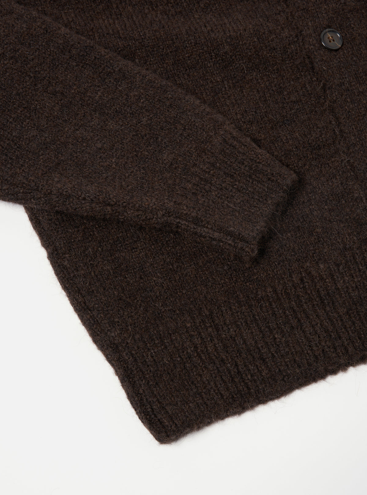 Universal Works David Cardigan in Brown Alpaca Knit