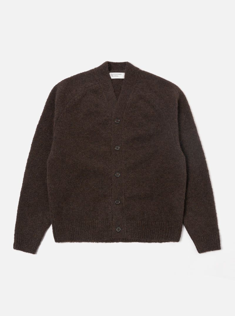 Universal Works David Cardigan in Brown Alpaca Knit