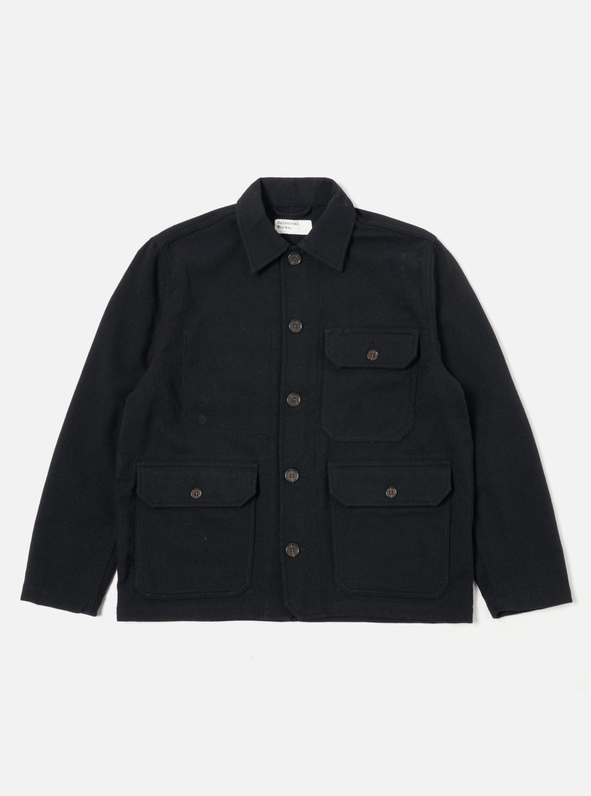 Universal Works Utility Jacket in Black Recycled Soft Wool