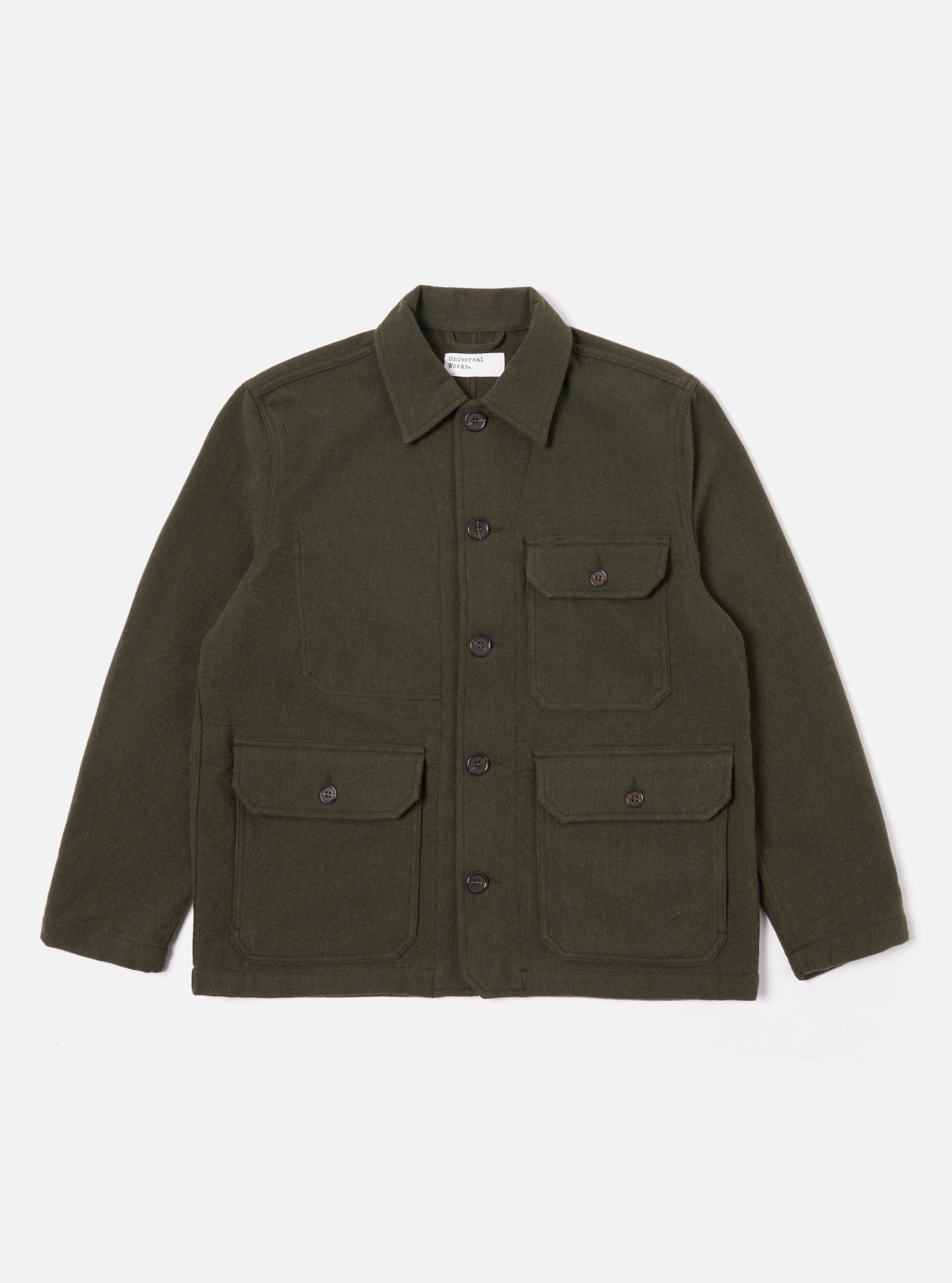 Universal Works Utility Jacket in Olive Recycled Soft Wool