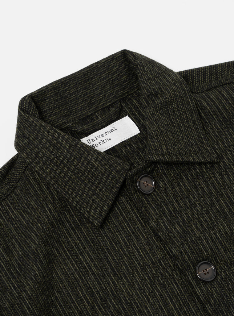 Universal Works Utility Jacket in Black/Olive Stripe Wool Mix