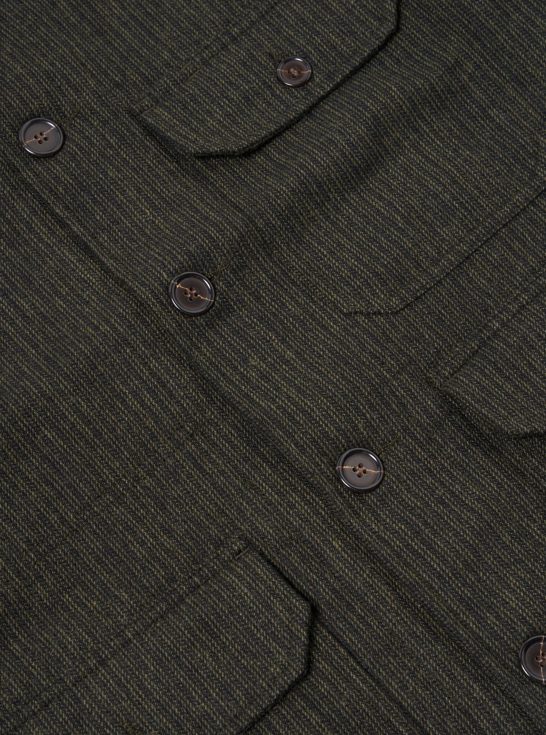 Universal Works Utility Jacket in Black/Olive Stripe Wool Mix