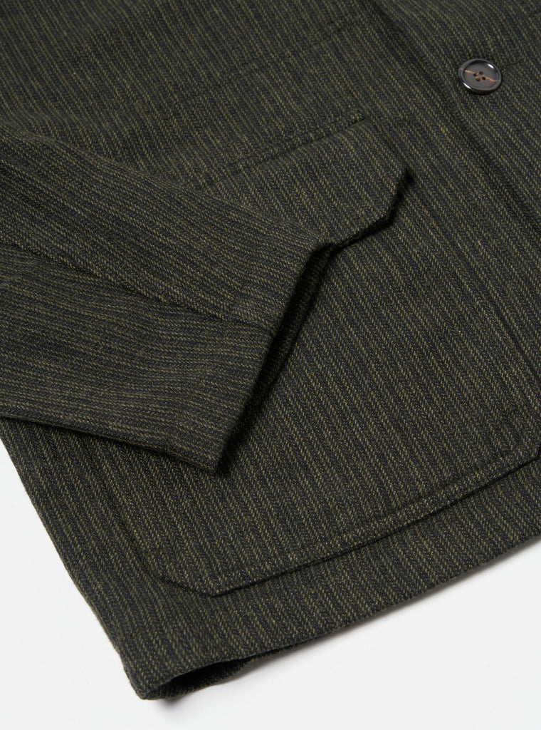 Universal Works Utility Jacket in Black/Olive Stripe Wool Mix