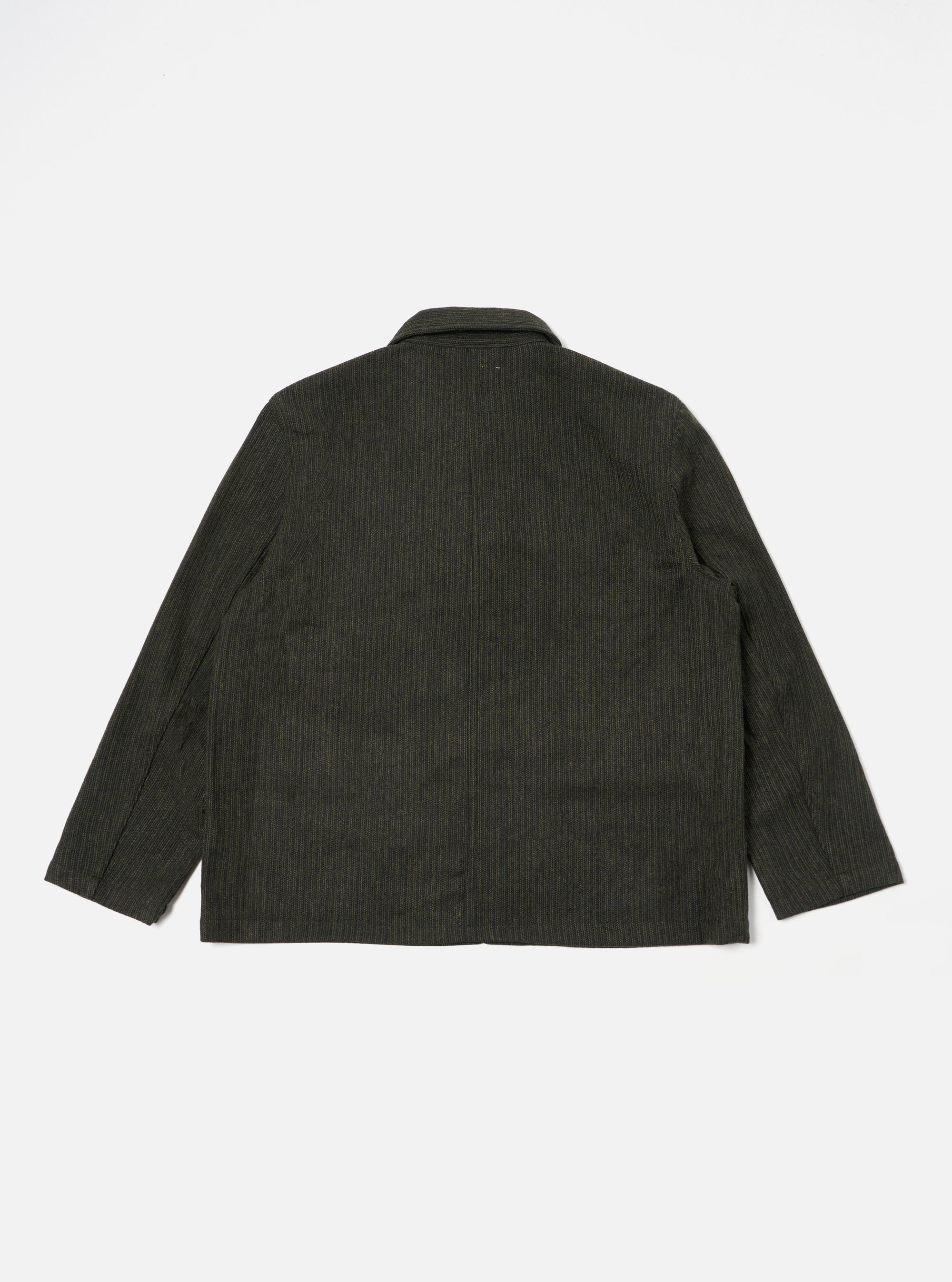 Universal Works Utility Jacket in Black/Olive Stripe Wool Mix