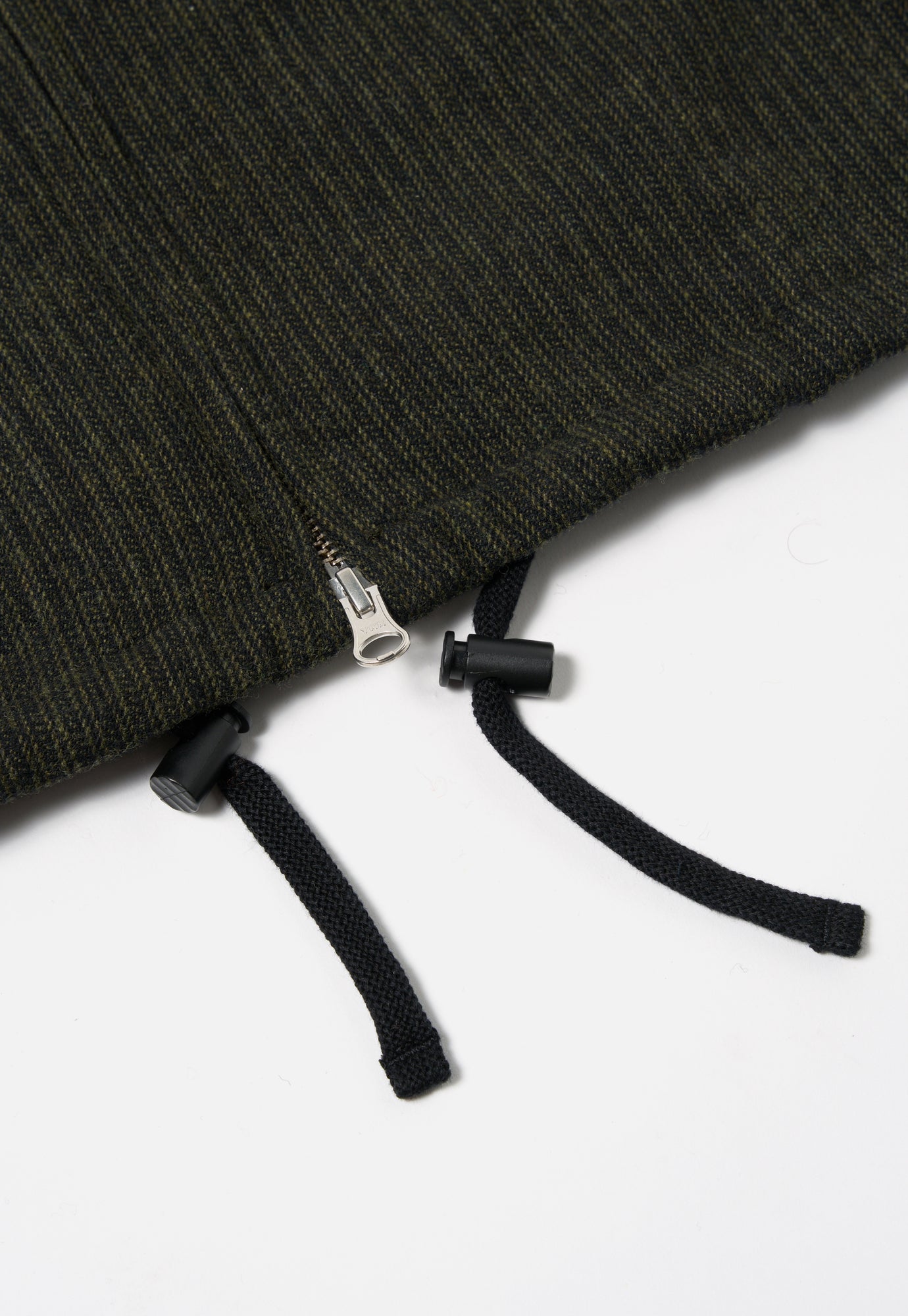 Universal Works Fistral II Jacket in Black/Olive Stripe Wool Mix