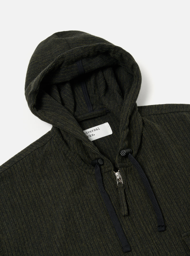 Universal Works Fistral II Jacket in Black/Olive Stripe Wool Mix