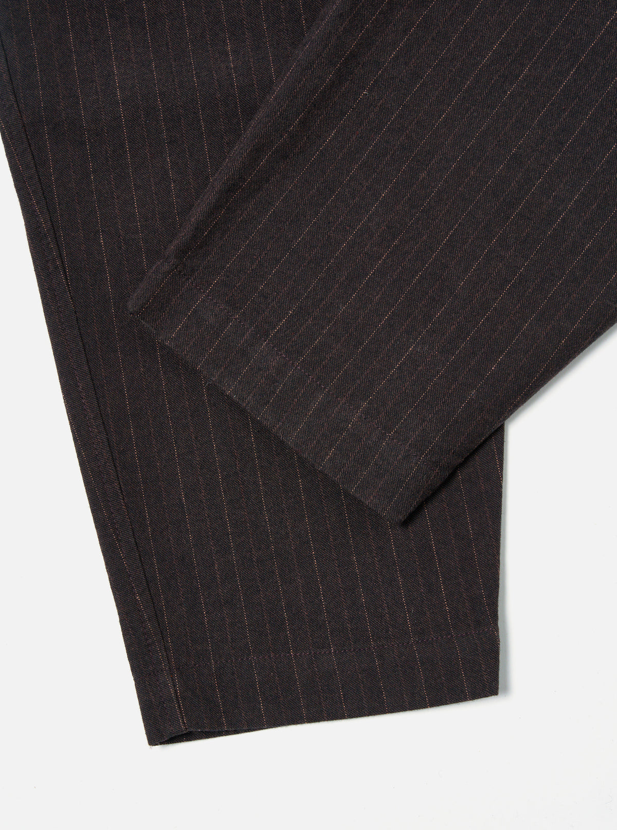 Universal Works Pleated Track Pant in Brown Italian Pinstripe