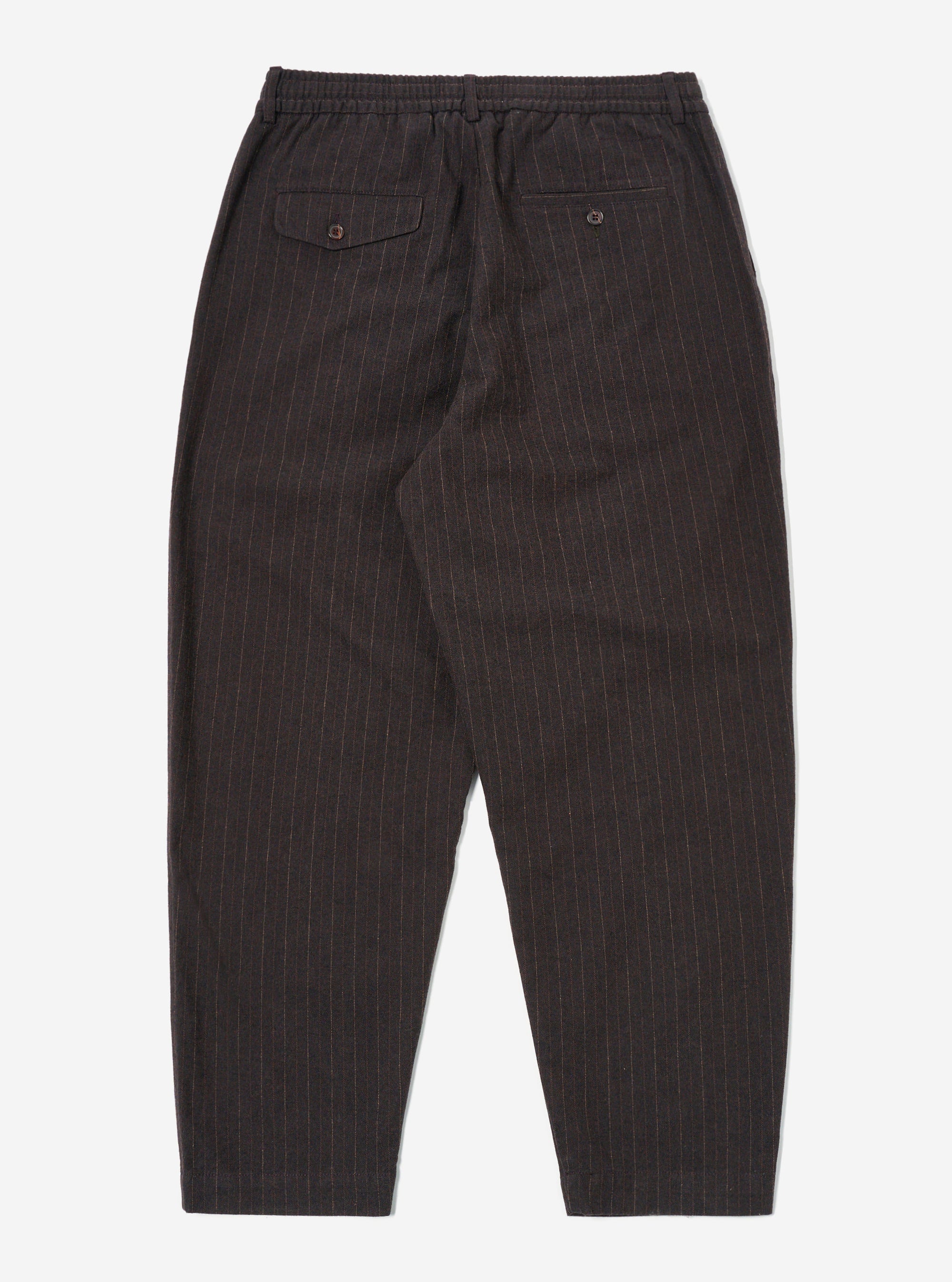 Universal Works Pleated Track Pant in Brown Italian Pinstripe