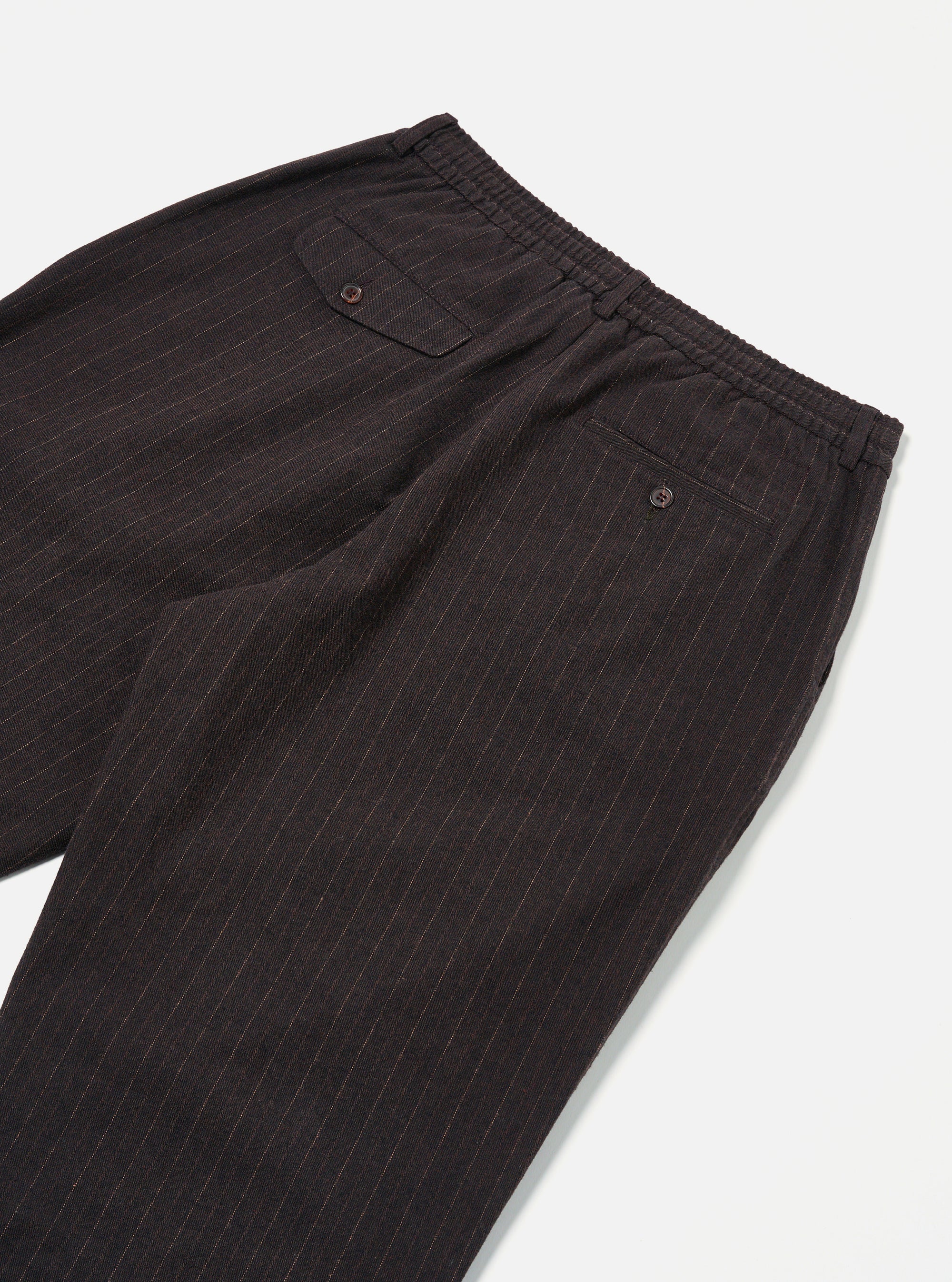 Universal Works Pleated Track Pant in Brown Italian Pinstripe