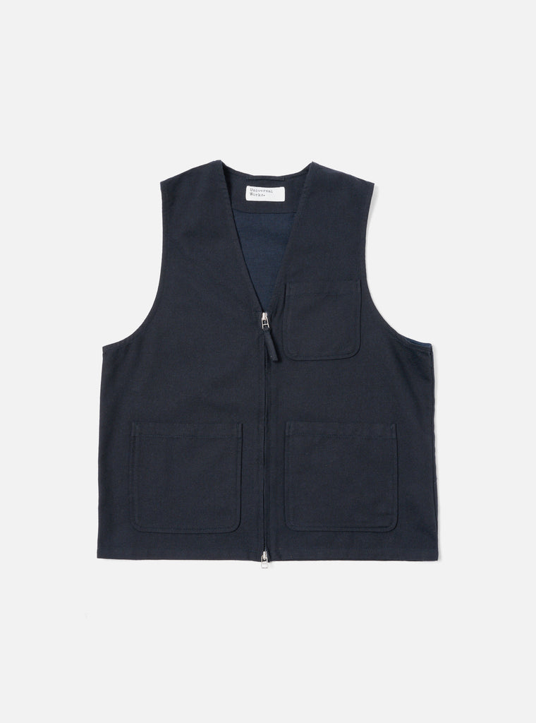 Universal Works Operators Gilet in Navy Upcycled Italian Tweed