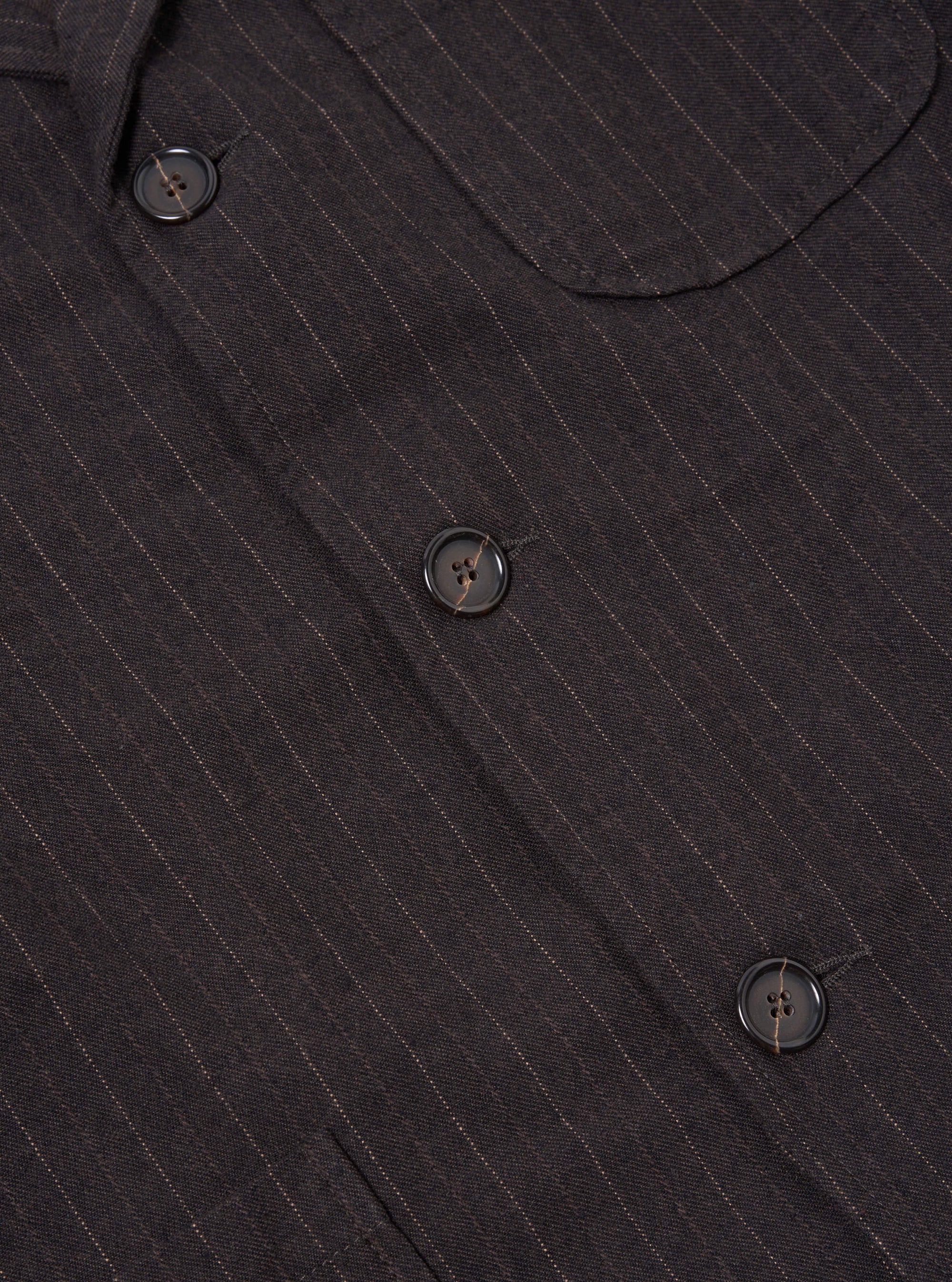 Universal Works Three Button Jacket in Brown Italian Pinstripe