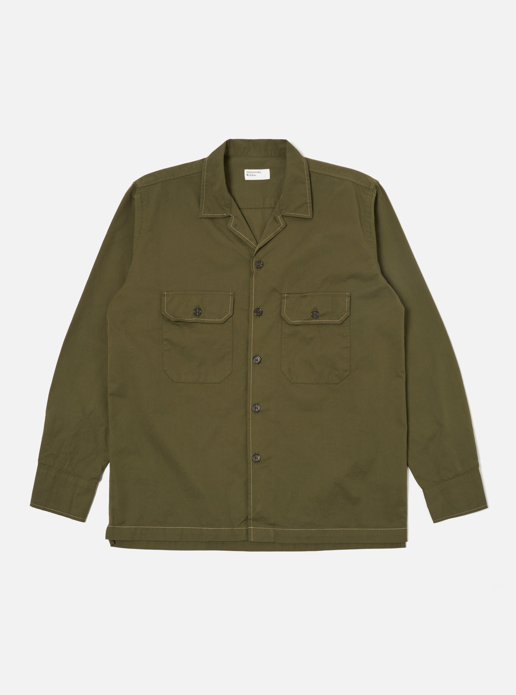 Universal Works L/S Utility Shirt in Olive Military Shirting